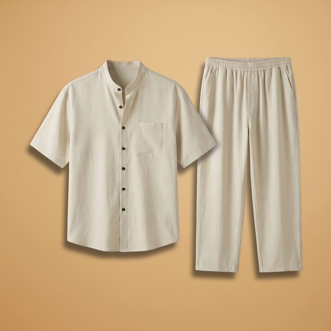 Men's Two Piece Short Sleeve Shirt and Trousers Set Summer