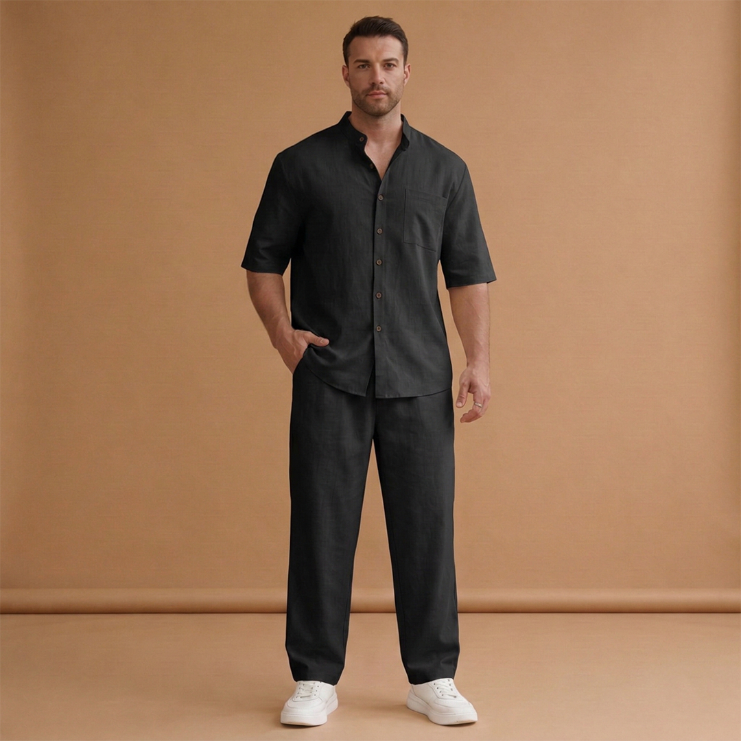 Men's Two Piece Short Sleeve Shirt and Trousers Set Summer