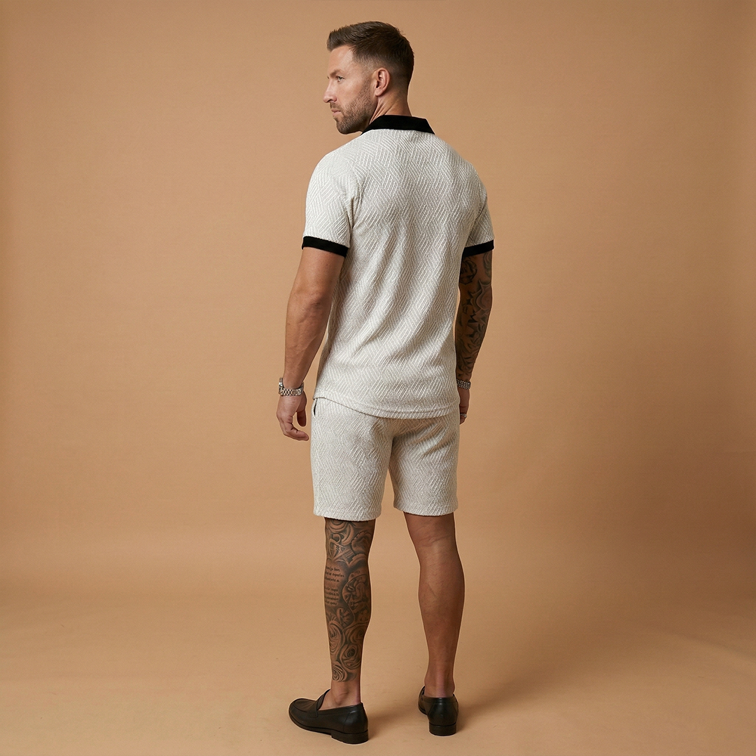 Men's Two Piece Short Sleeve Zip Up Polo Shirt and Shorts Set