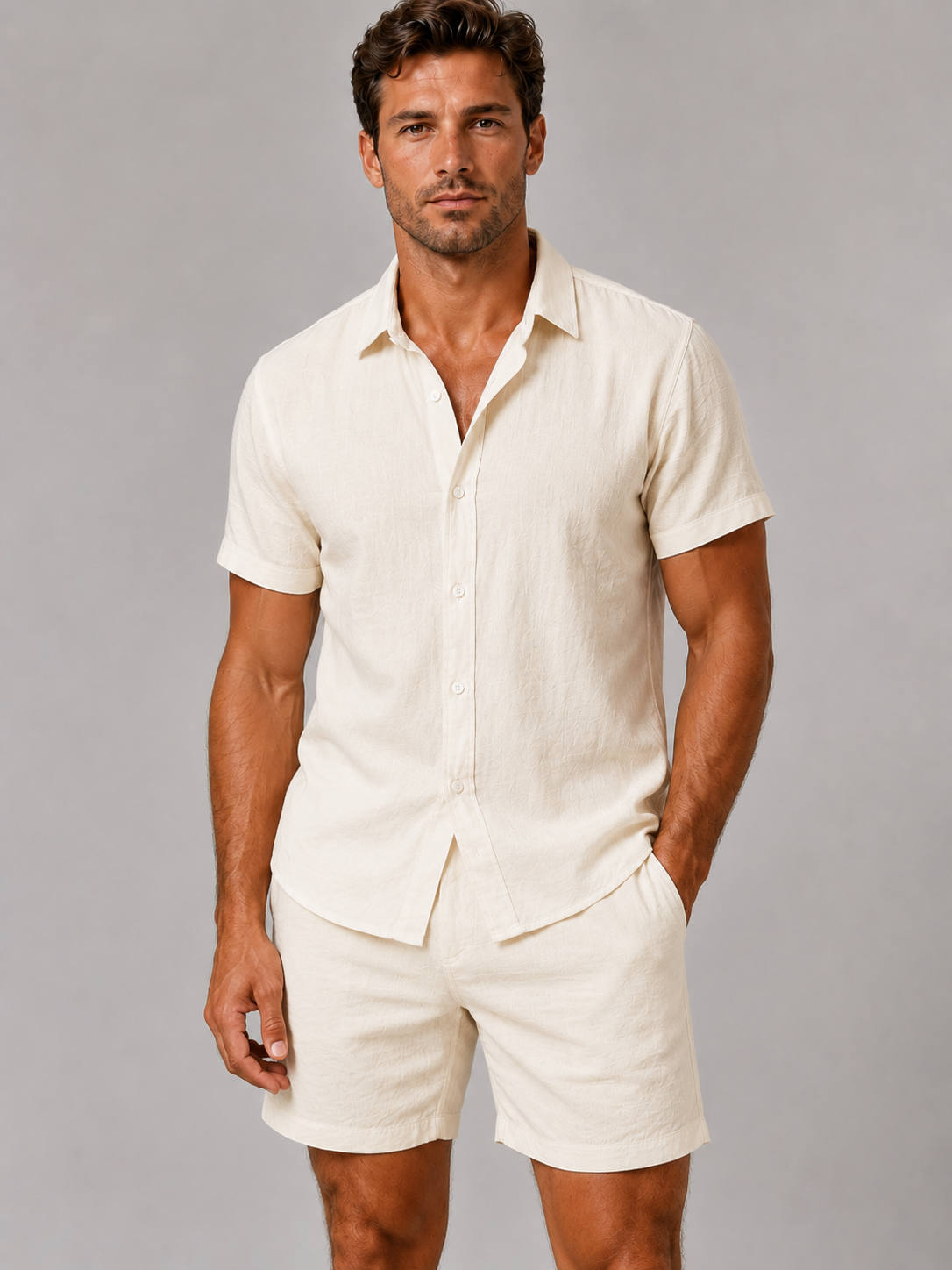Men’s Linen Look Shirt & Shorts Co-Ord Set