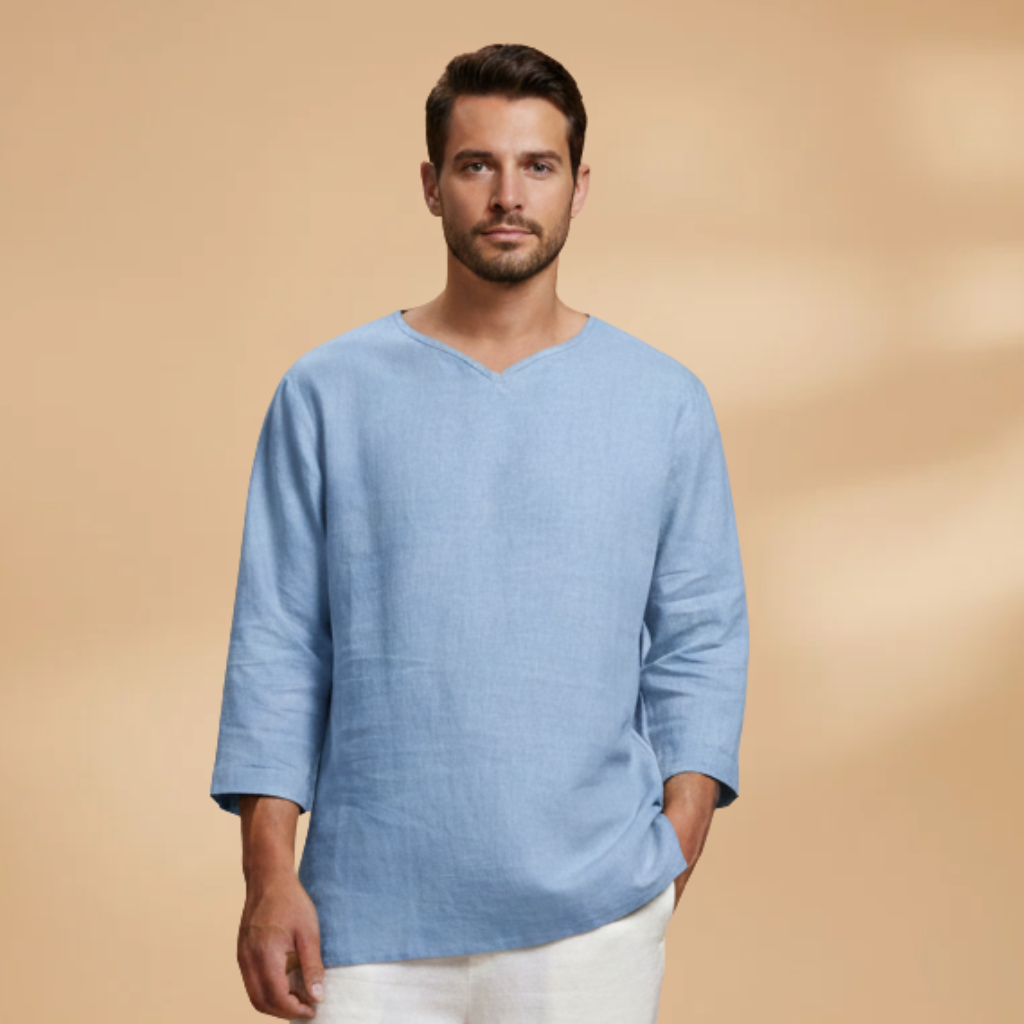 Men's Oversized Relaxed Fit V-Neck Shirt 3/4 Sleeve
