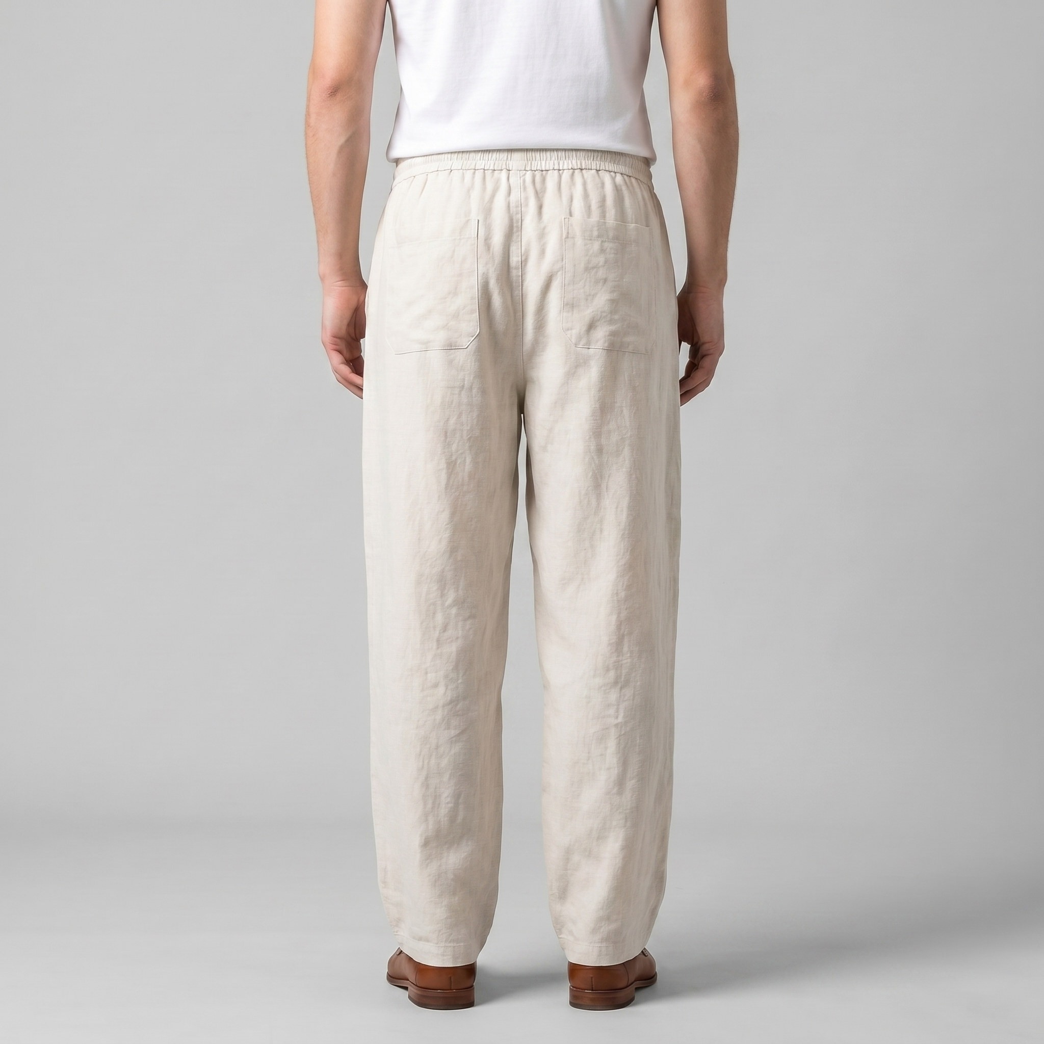 Men's Wide Leg Linen Trousers Elasticated Waist Summer