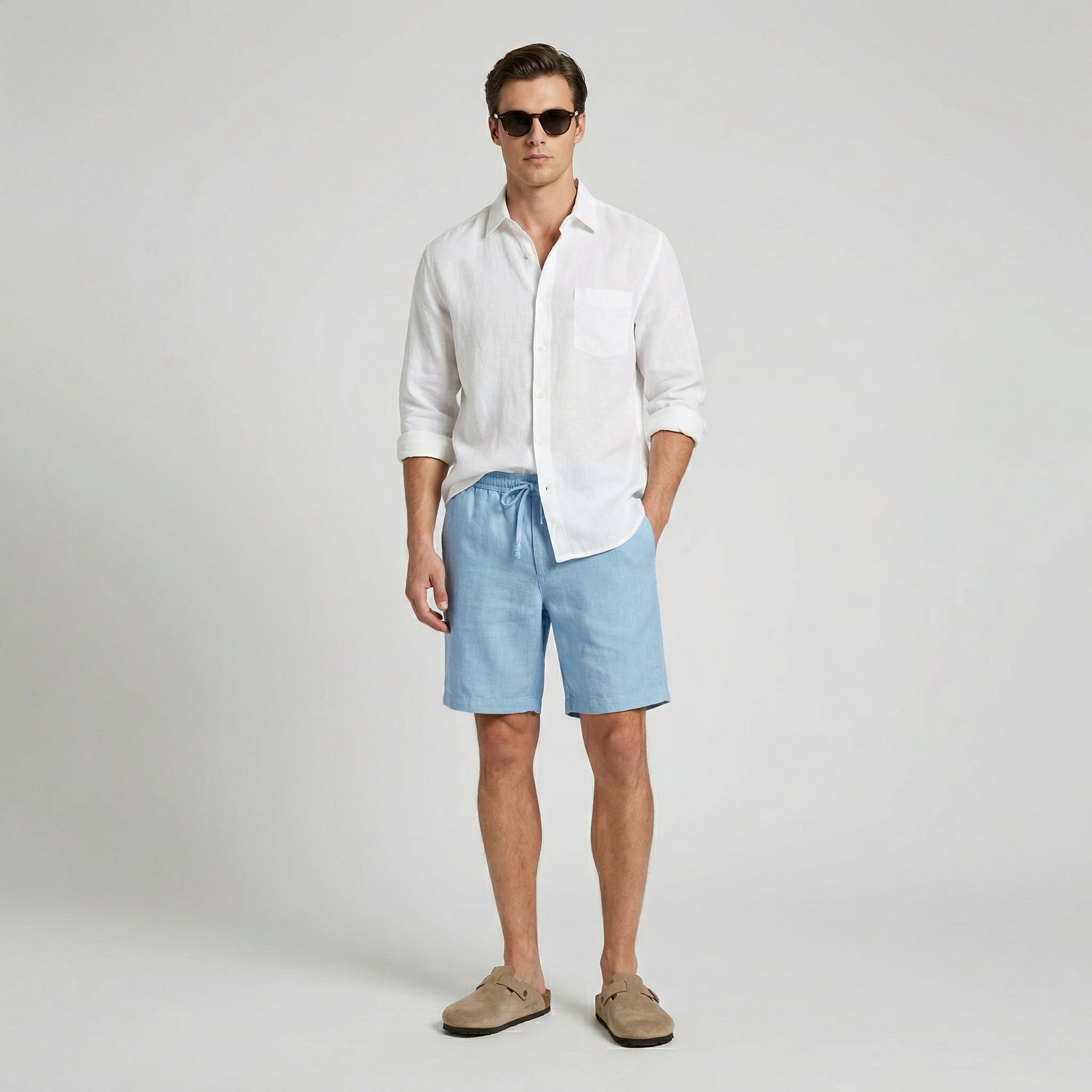 Men's Linen Shorts Elasticated Waist Casual Summer