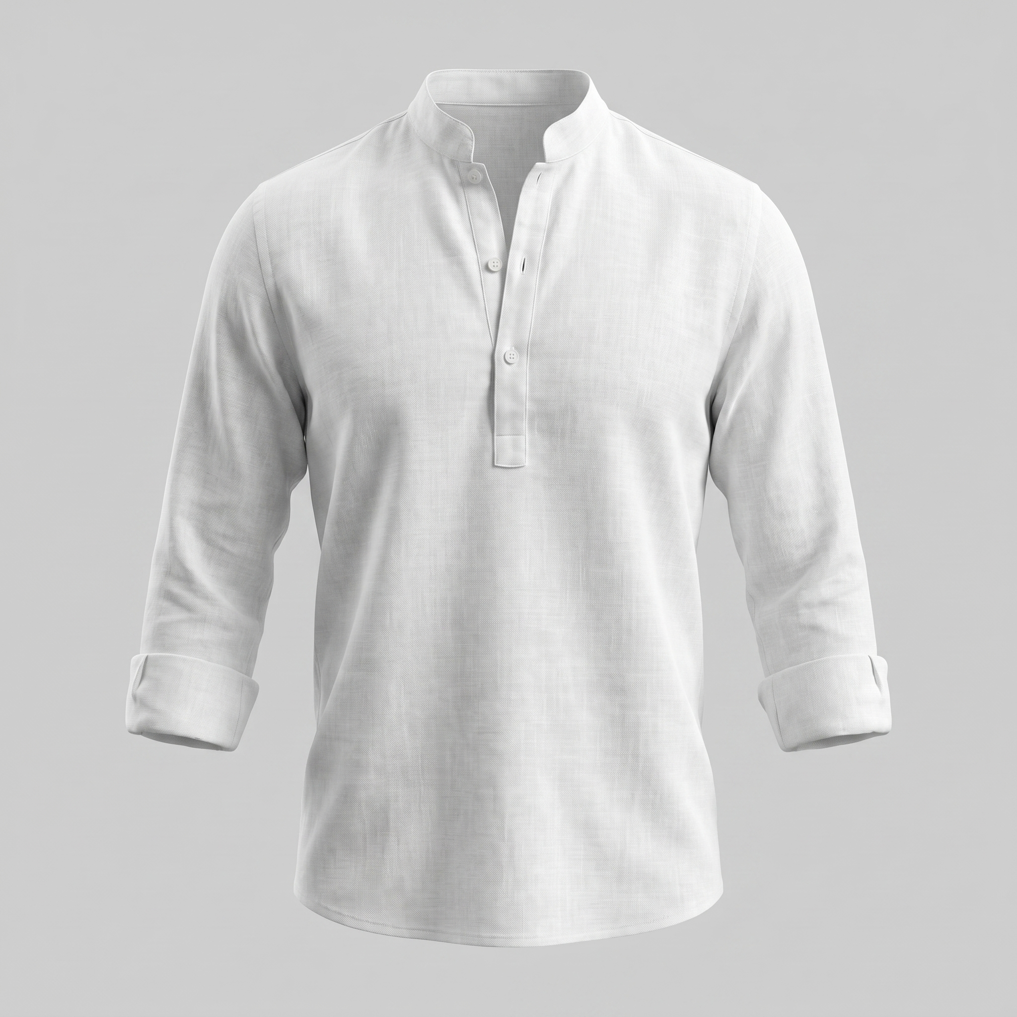 Men's Linen Grandad Collar Half Placket Shirt Summer