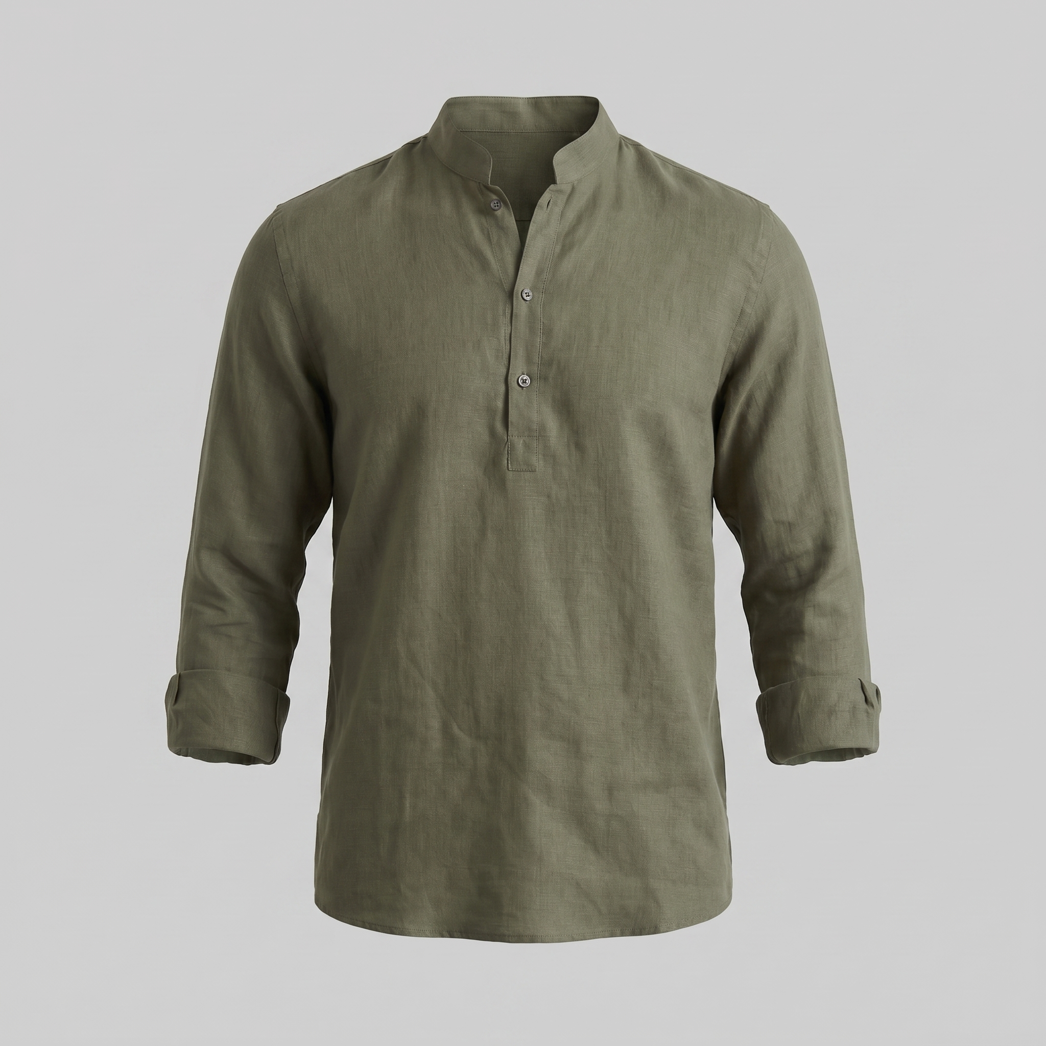 Men's Linen Grandad Collar Half Placket Shirt Summer