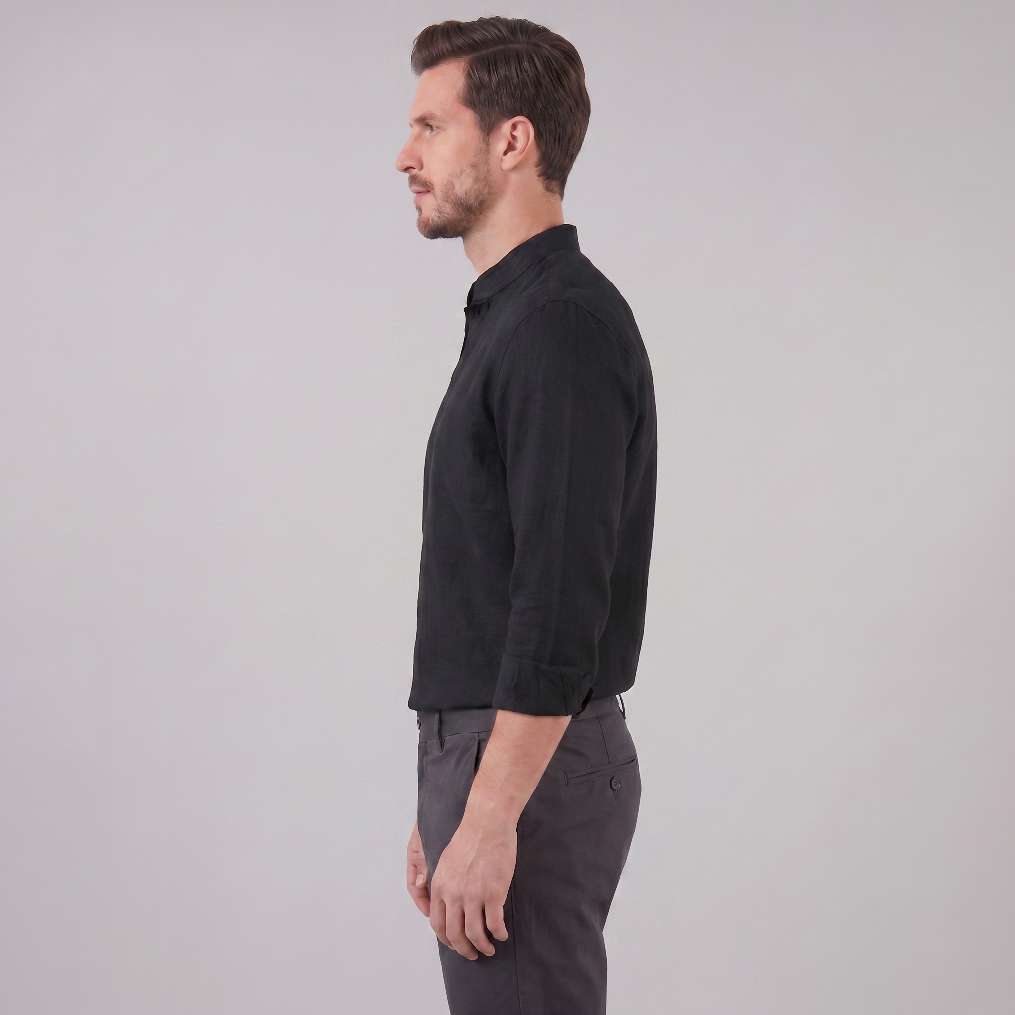 Men's Linen Grandad Collar Half Placket Shirt Summer