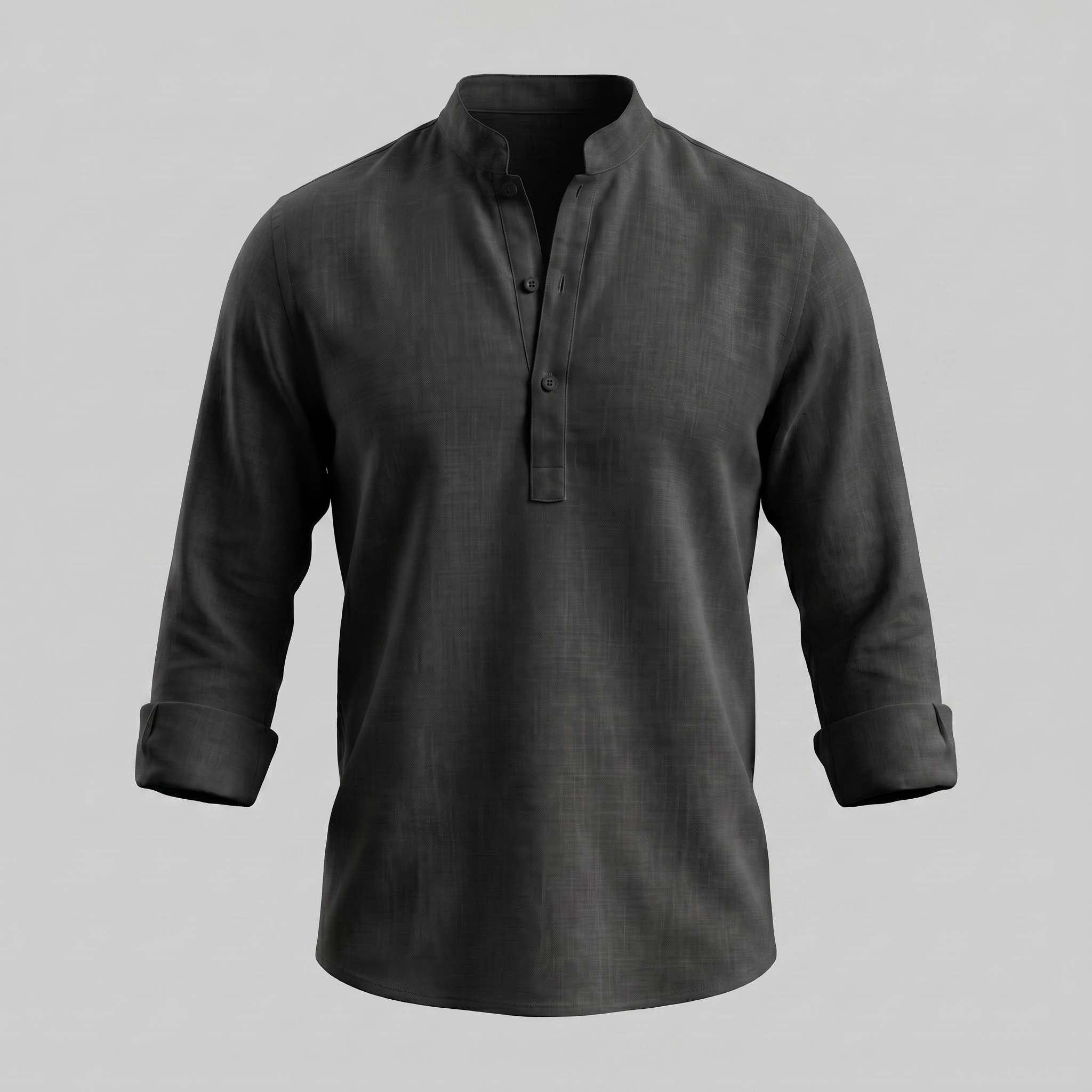 Men's Linen Grandad Collar Half Placket Shirt Summer