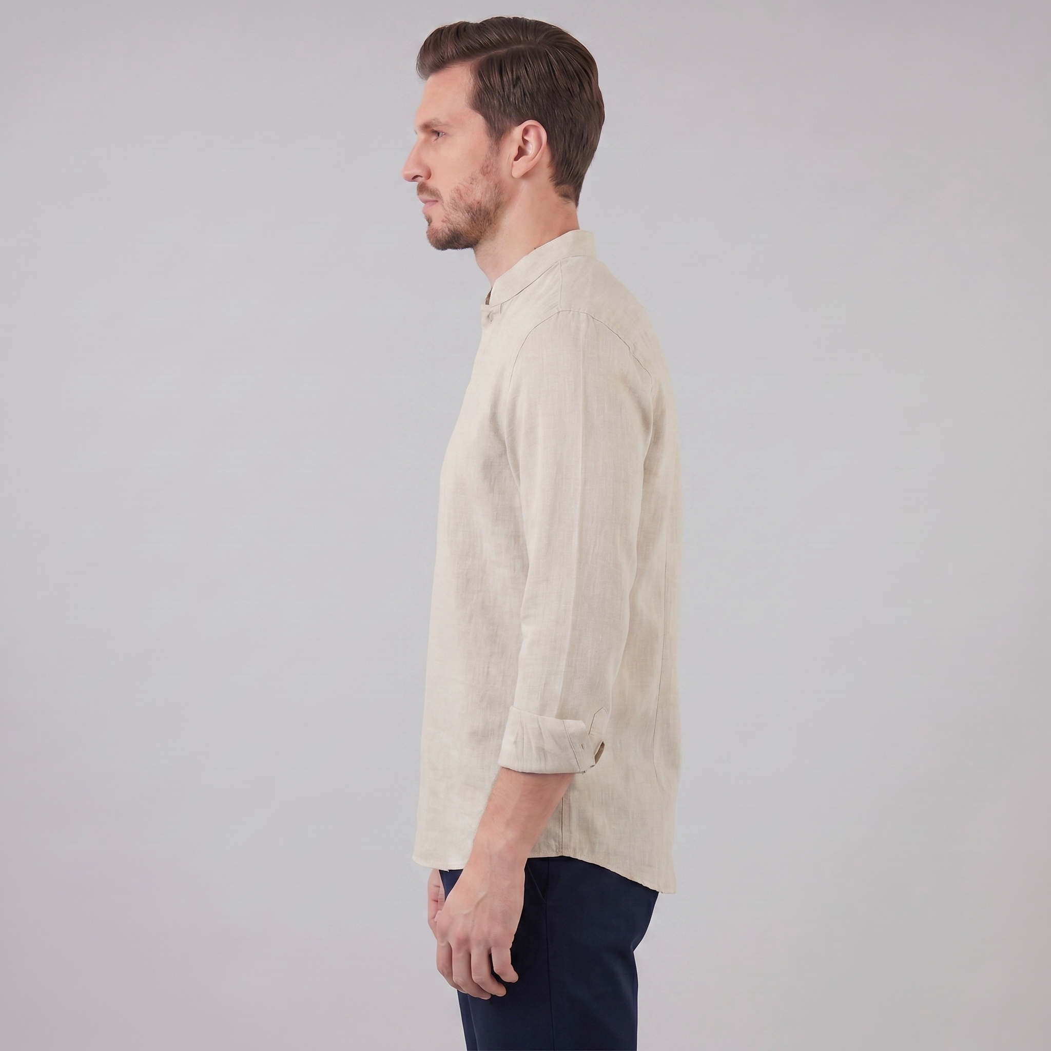 Men's Linen Grandad Collar Half Placket Shirt Summer