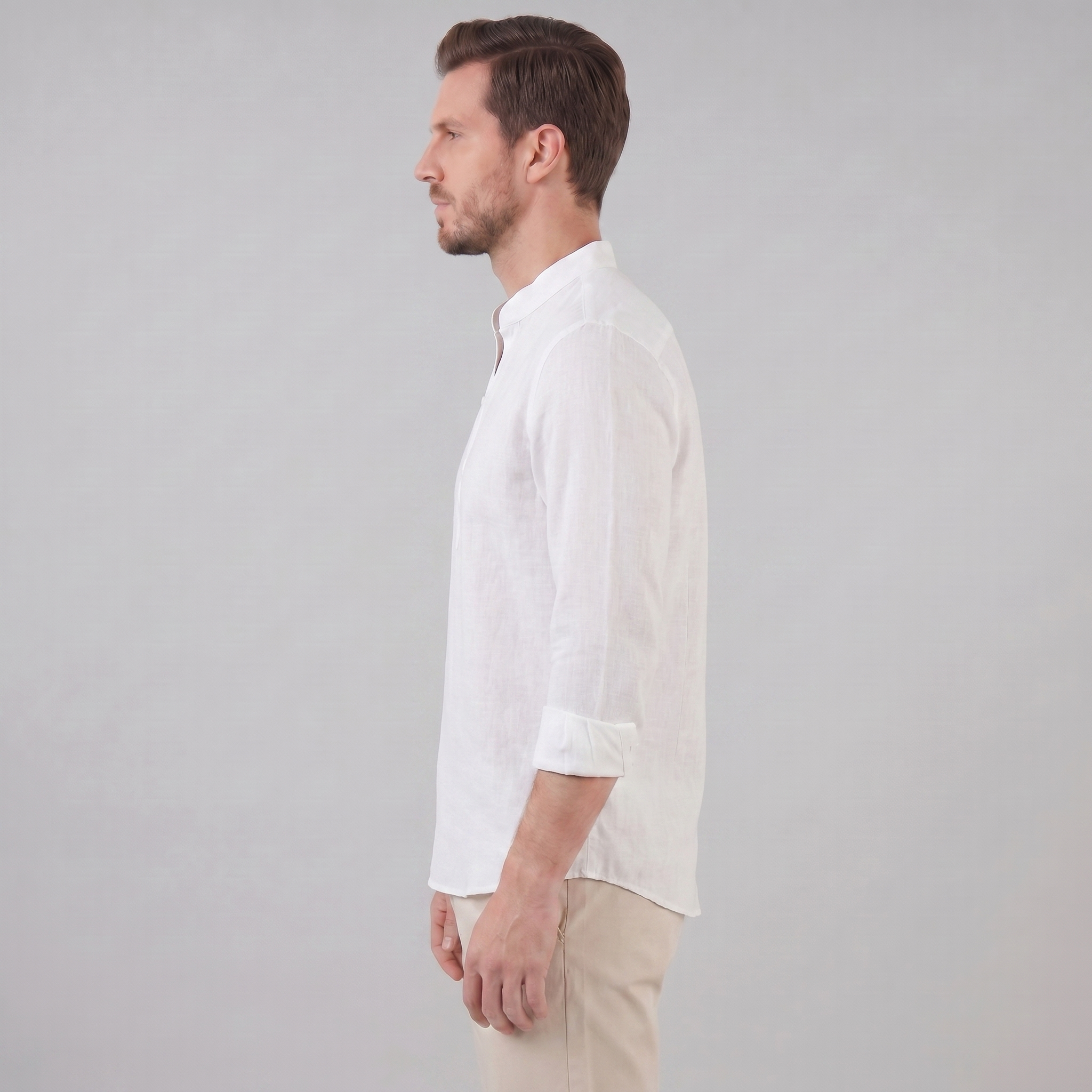 Men's Linen Grandad Collar Half Placket Shirt Summer