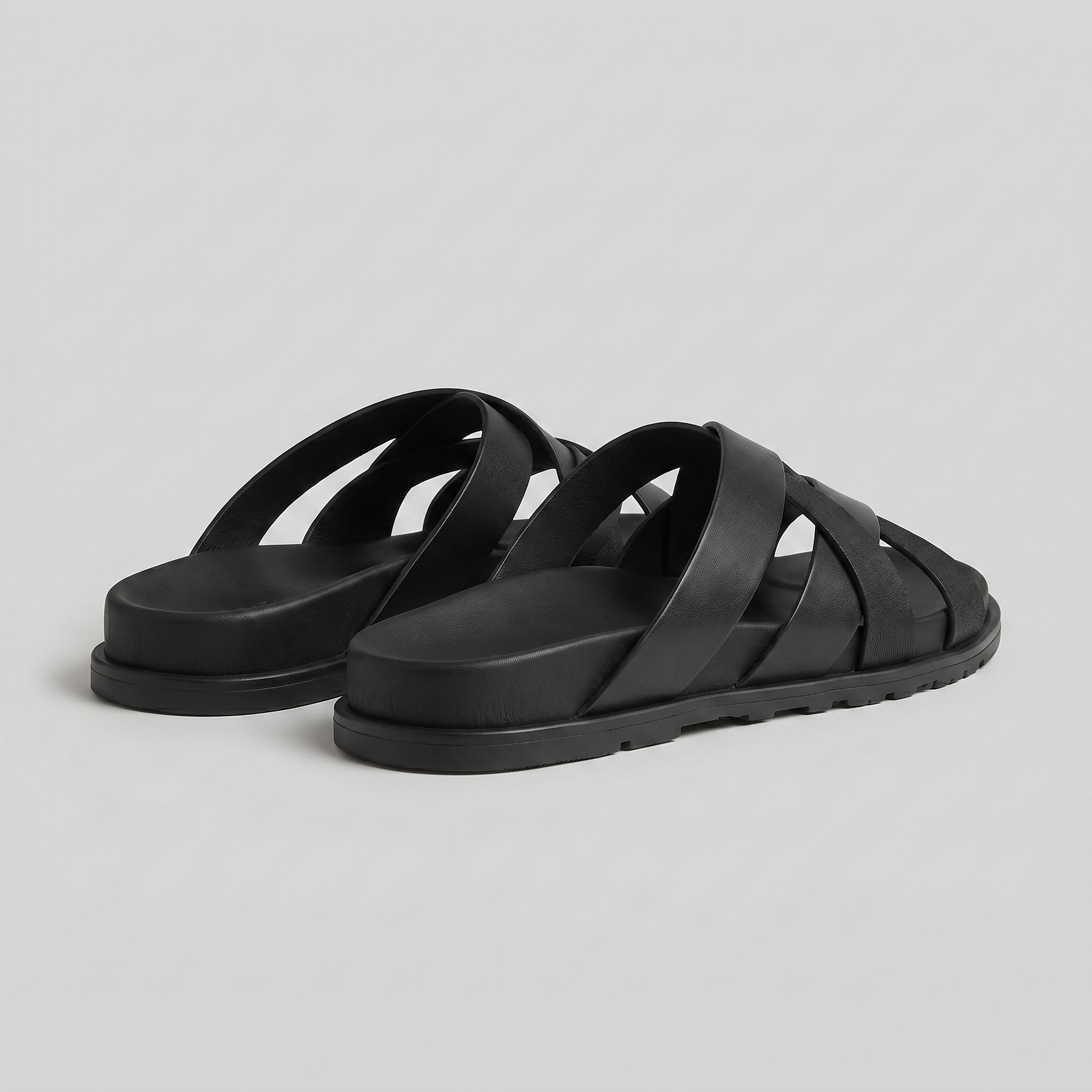 Men's Leather Cross Strap Slide Sandals Summer