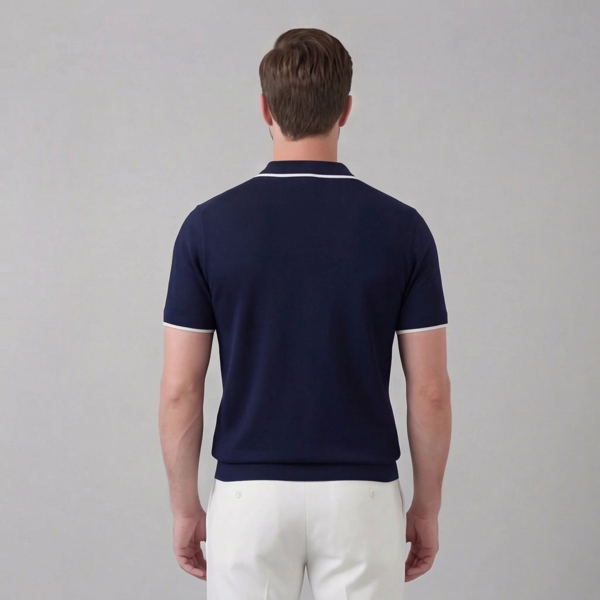 Men's Contrast Tipped Knit Polo Shirt Short Sleeve Summer