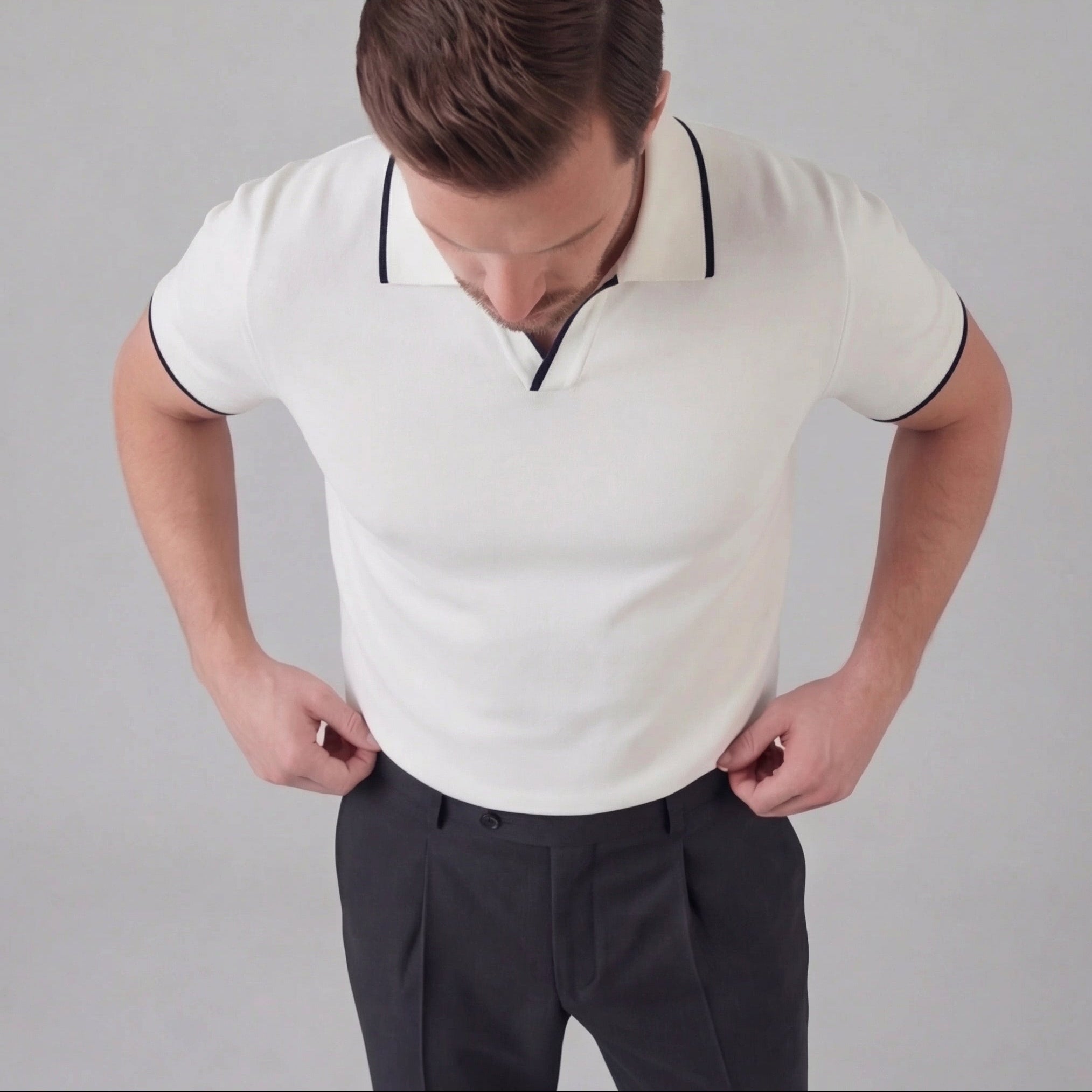 Men's Contrast Tipped Knit Polo Shirt Short Sleeve Summer