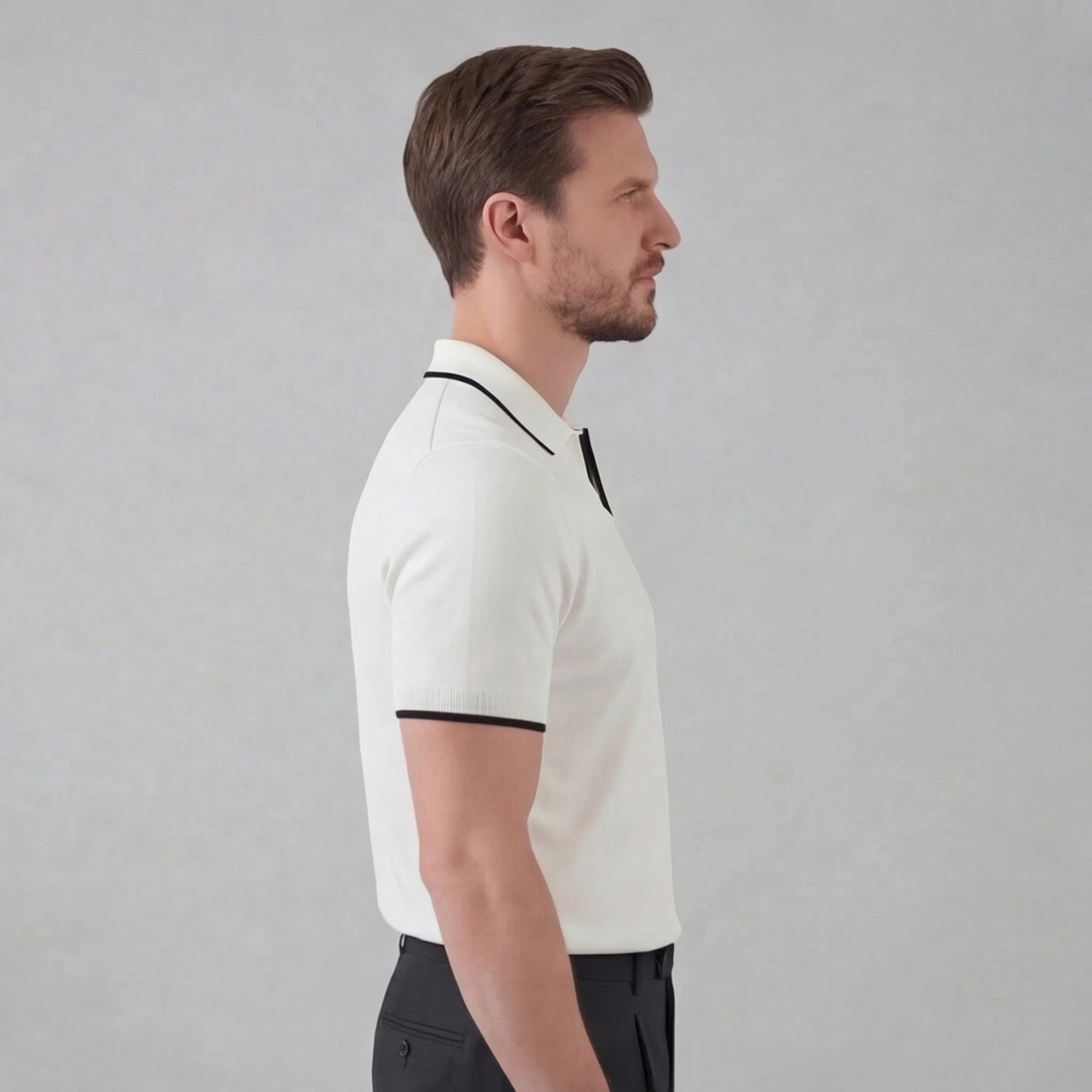 Men's Contrast Tipped Knit Polo Shirt Short Sleeve Summer