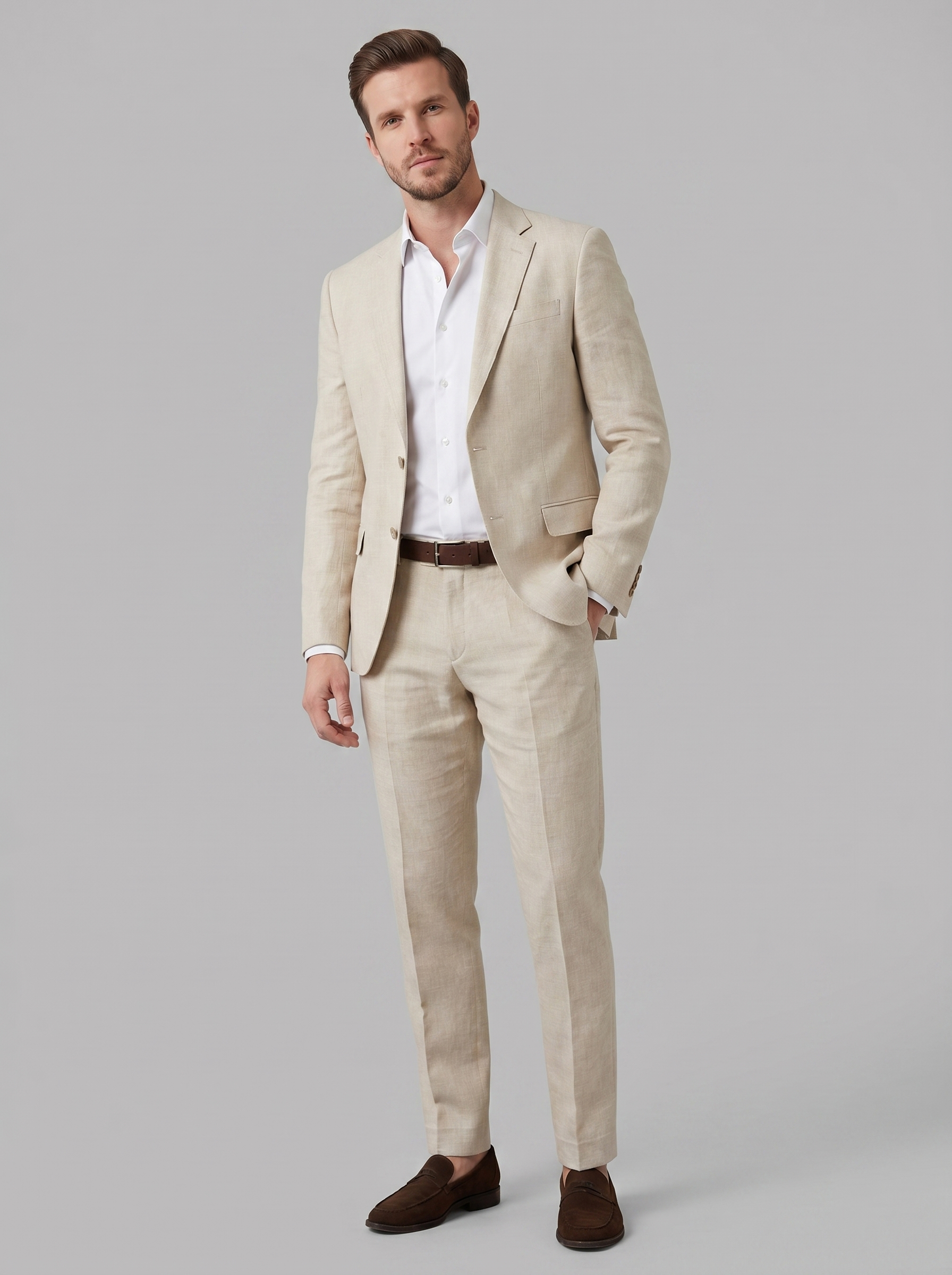 Men's Linen Suit Two Piece Slim Fit Summer Wedding