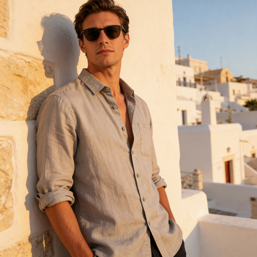 Men's Linen Long Sleeve Classic Collar Shirt Summer