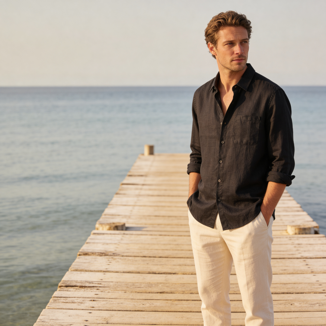 Men's Linen Long Sleeve Classic Collar Shirt Summer