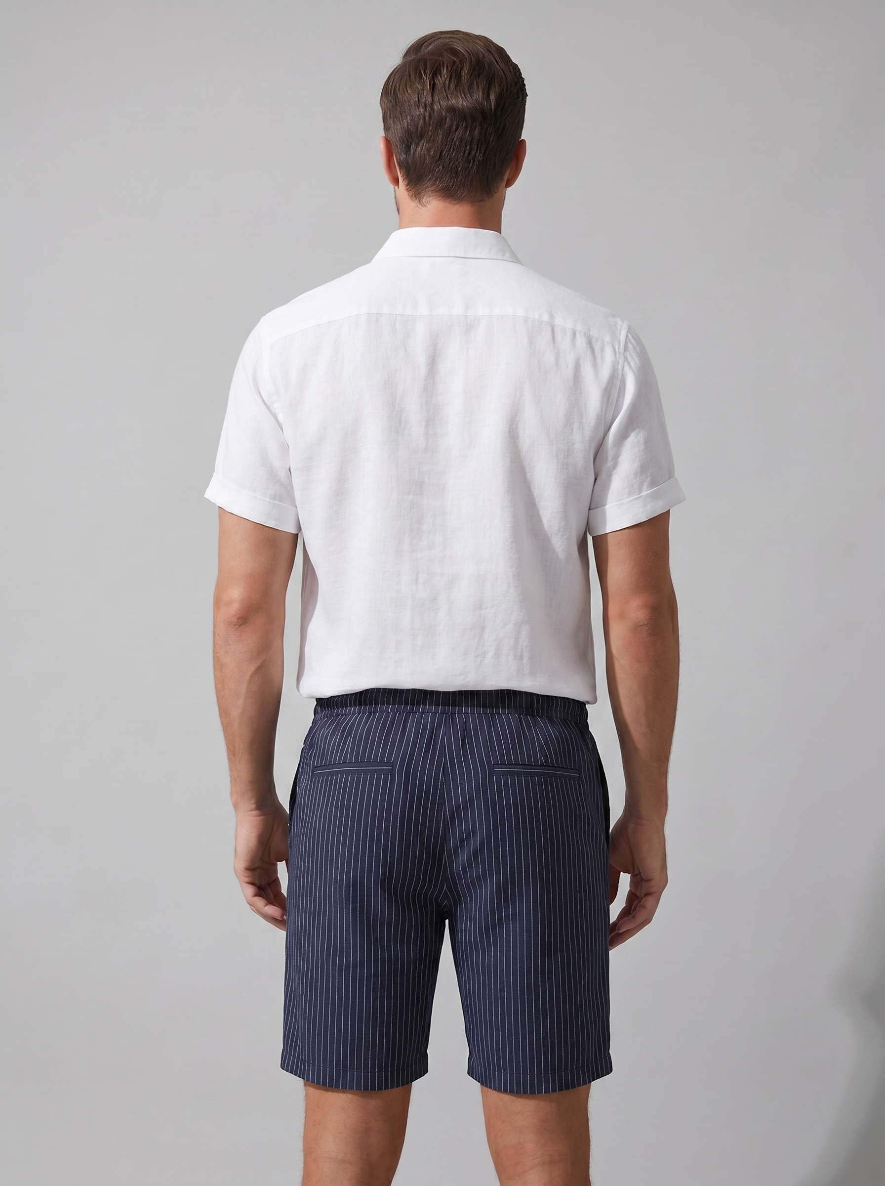 Men's Linen Camp Collar Shirt Pinstripe Shorts Set Summer