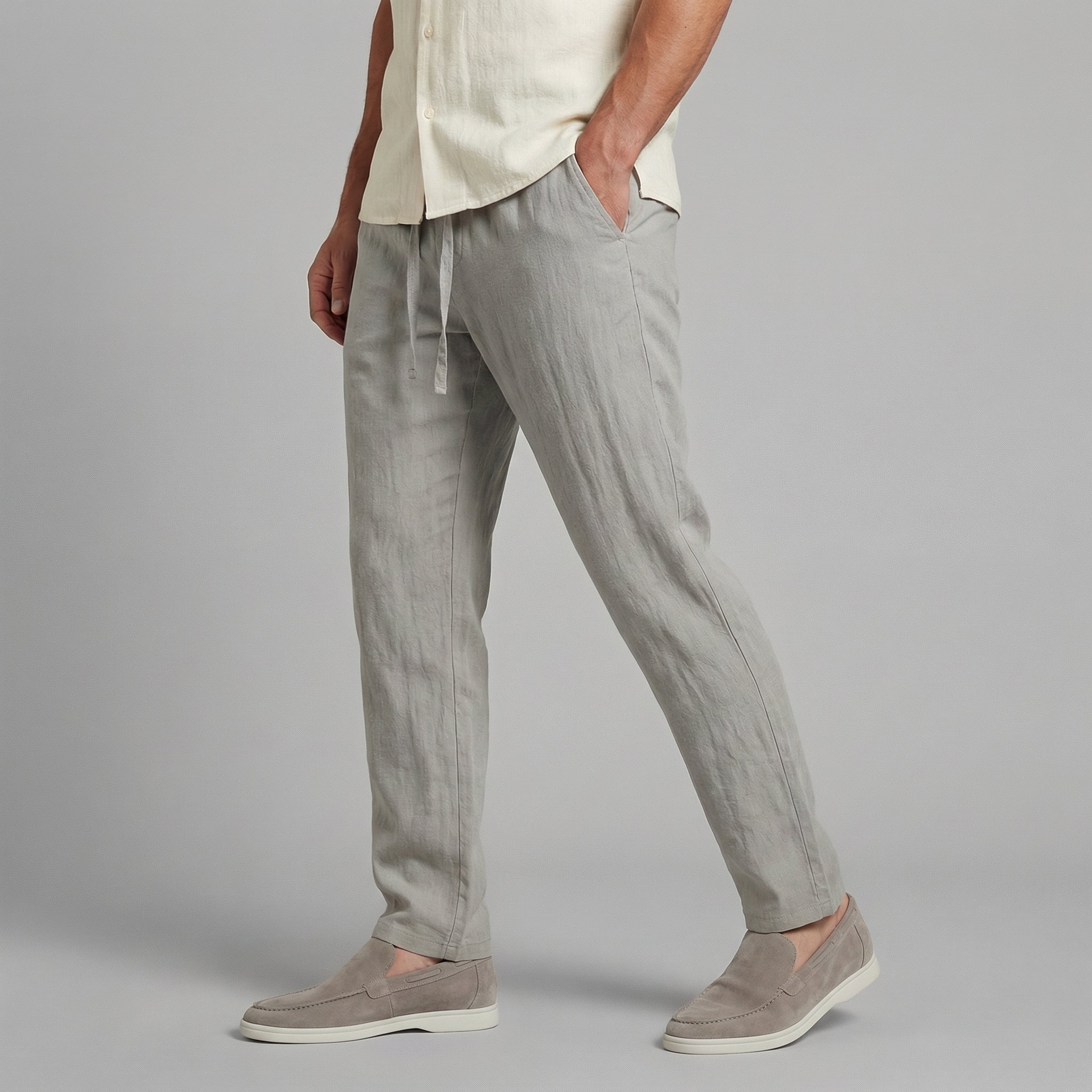 Men's Relaxed Fit Linen Drawstring Trousers Summer