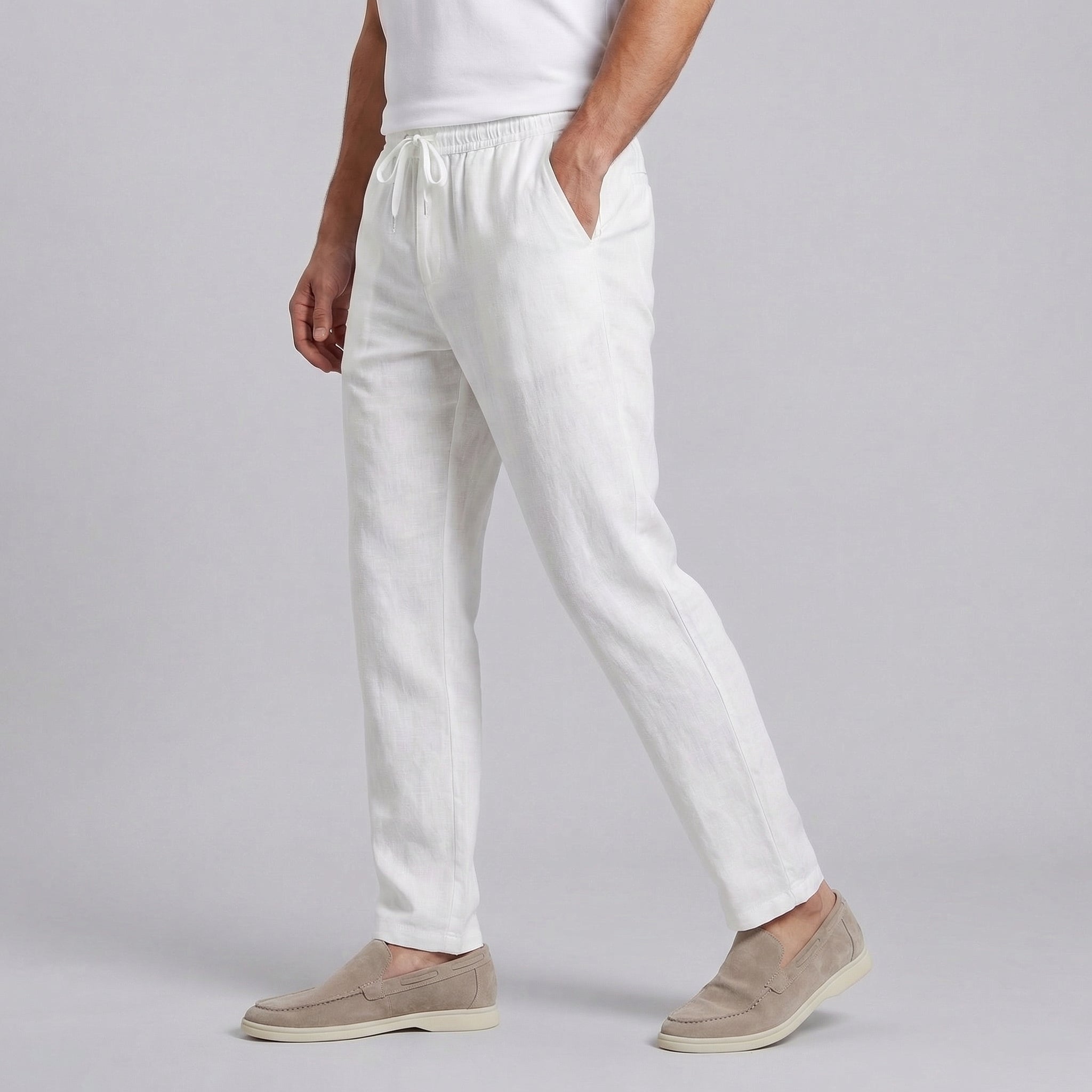 Men's Relaxed Fit Linen Drawstring Trousers Summer