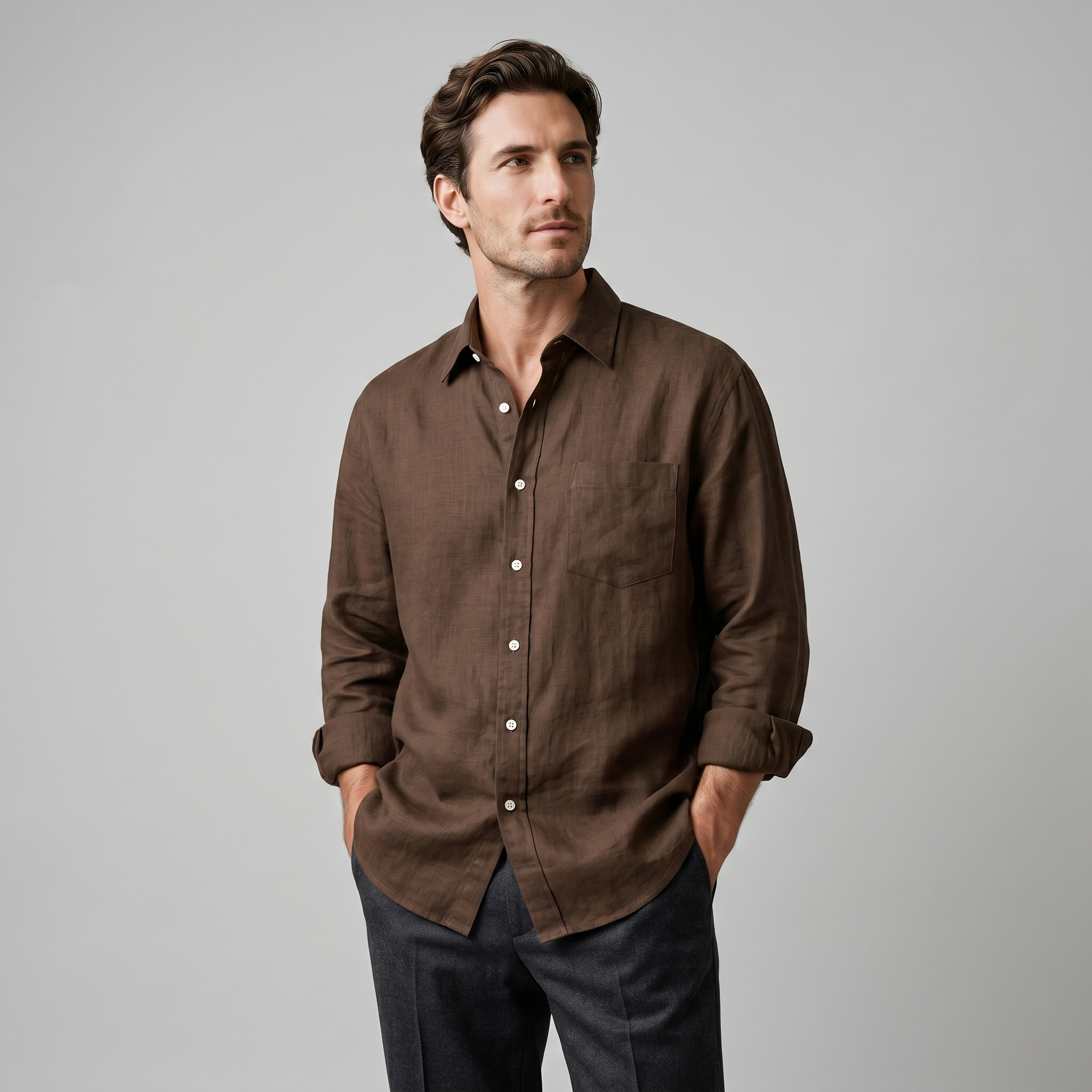 Men's Linen Oversized Long Sleeve Shirt Summer