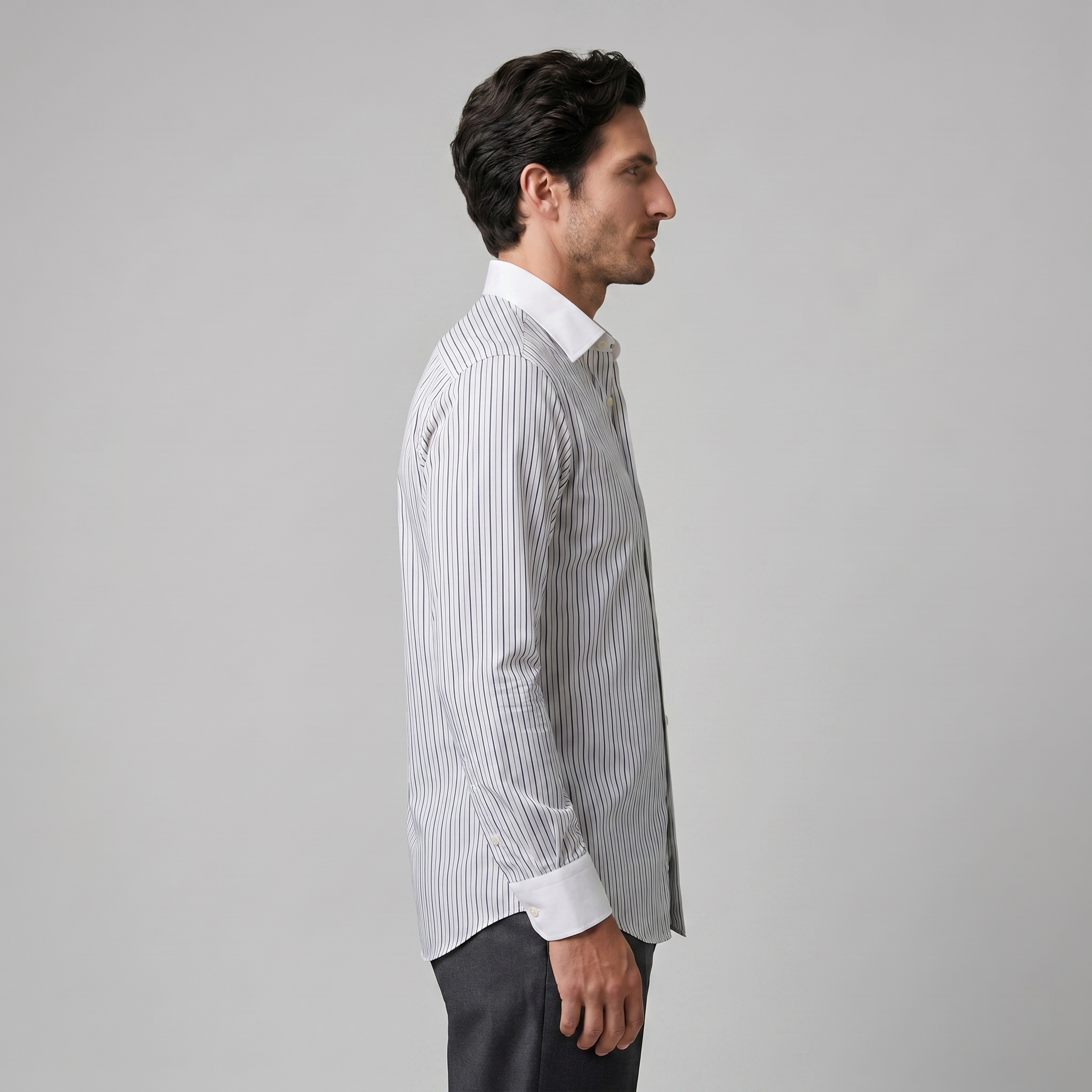 Men's Slim Fit Pinstripe Long Sleeve Dress Shirt