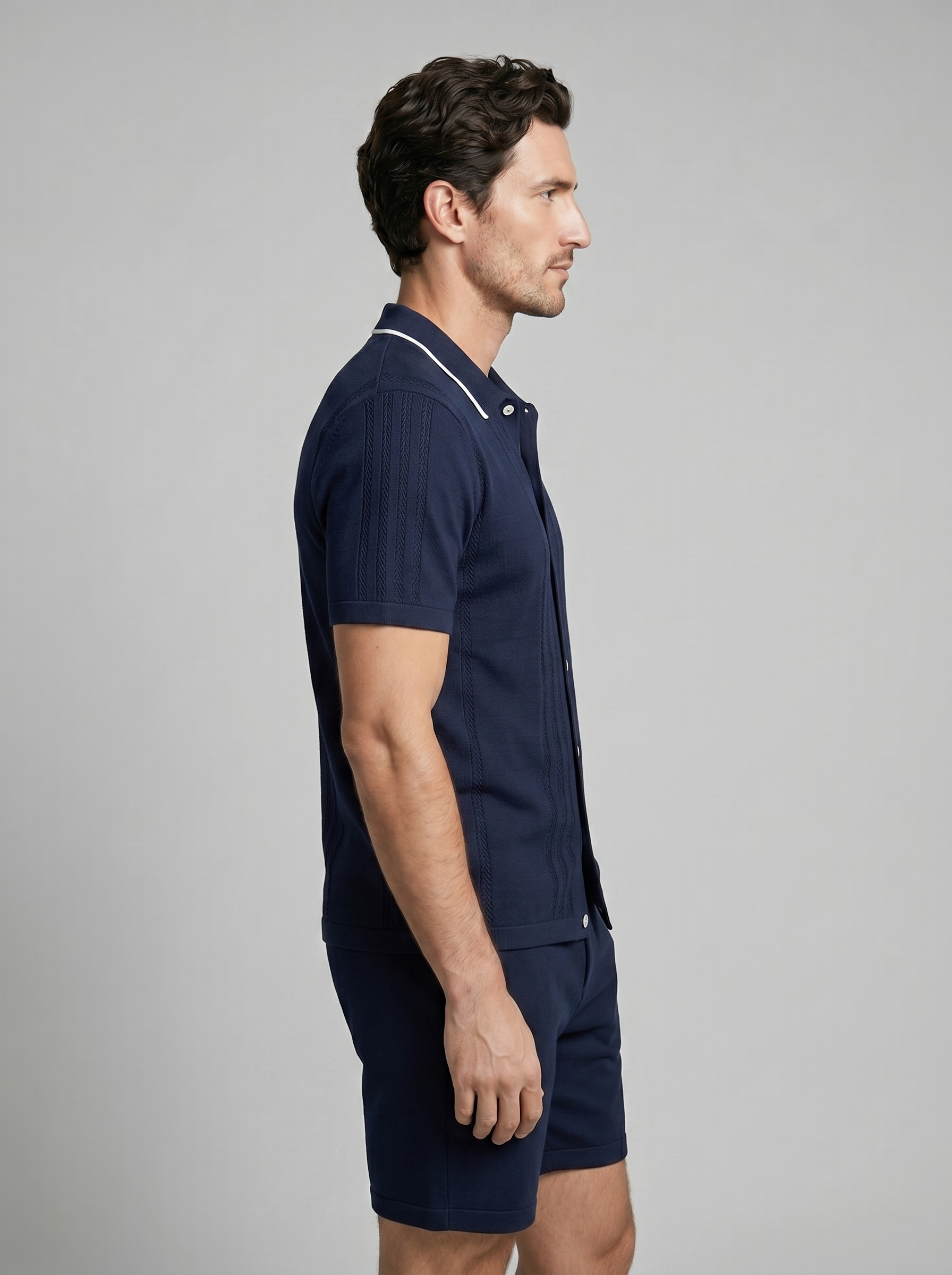 Men's Knit Polo Shirt Shorts Co-ord Set Summer