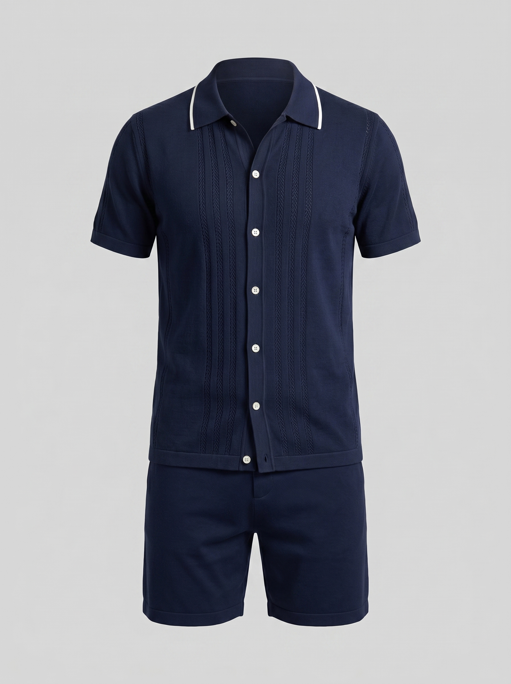 Men's Knit Polo Shirt Shorts Co-ord Set Summer