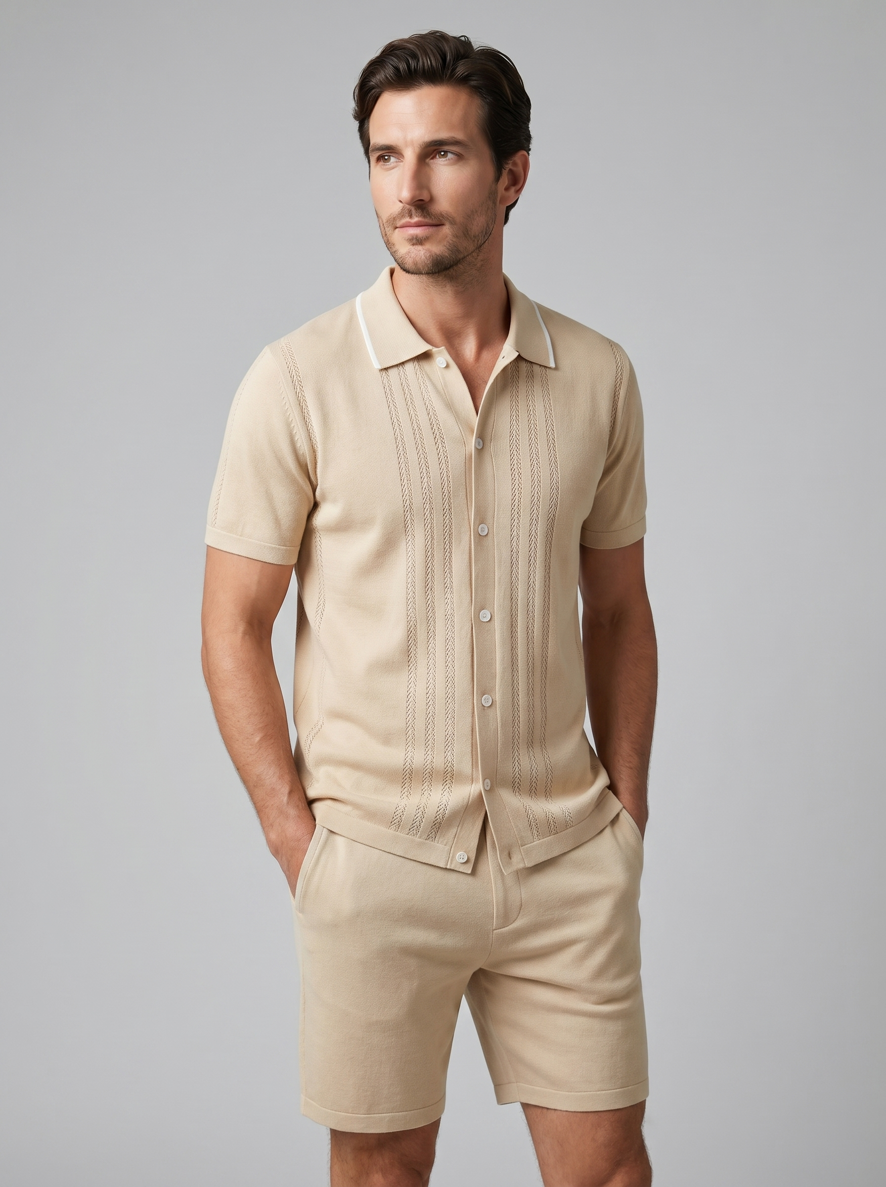 Men's Knit Polo Shirt Shorts Co-ord Set Summer