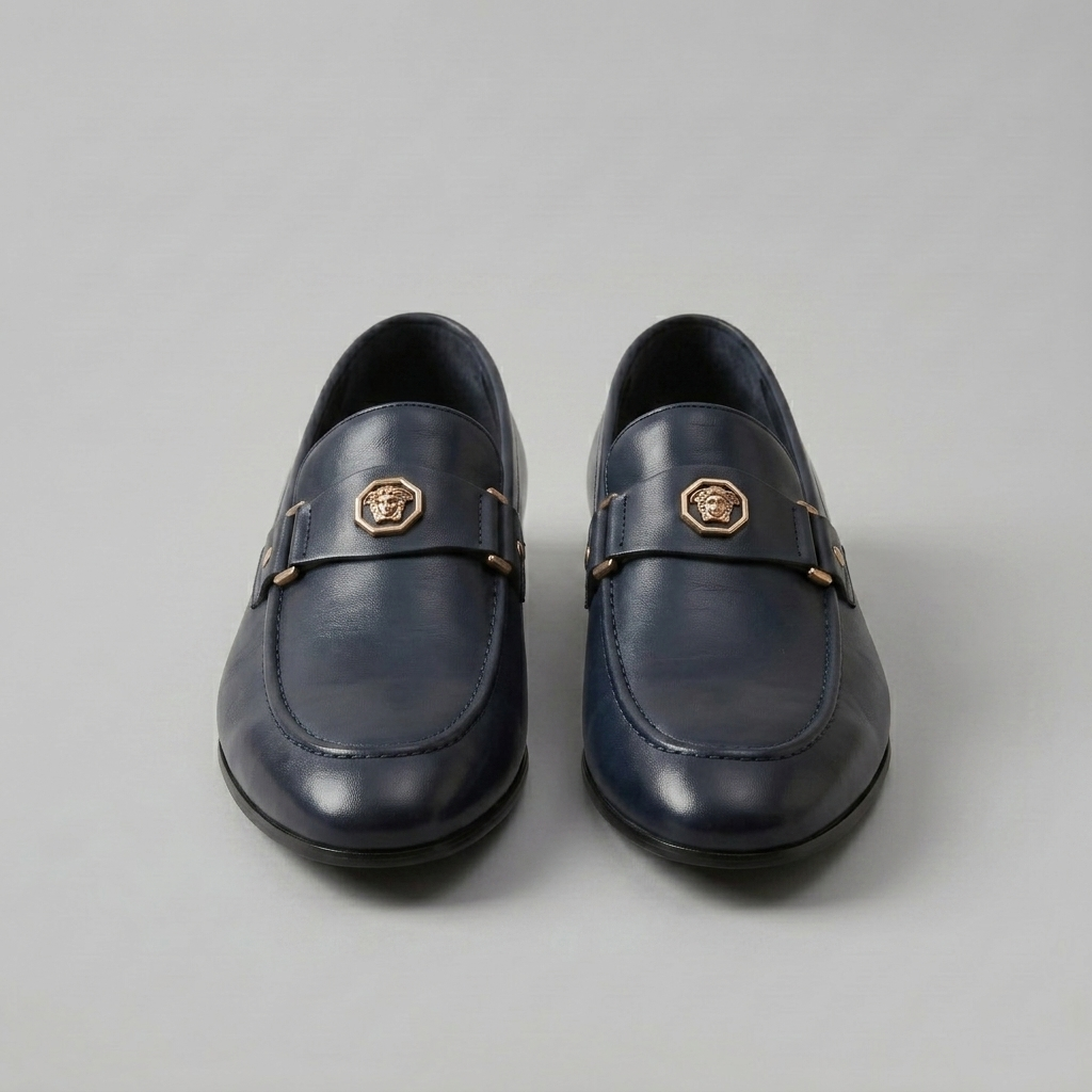 Men's Leather Medallion Detail Smart Formal Loafers