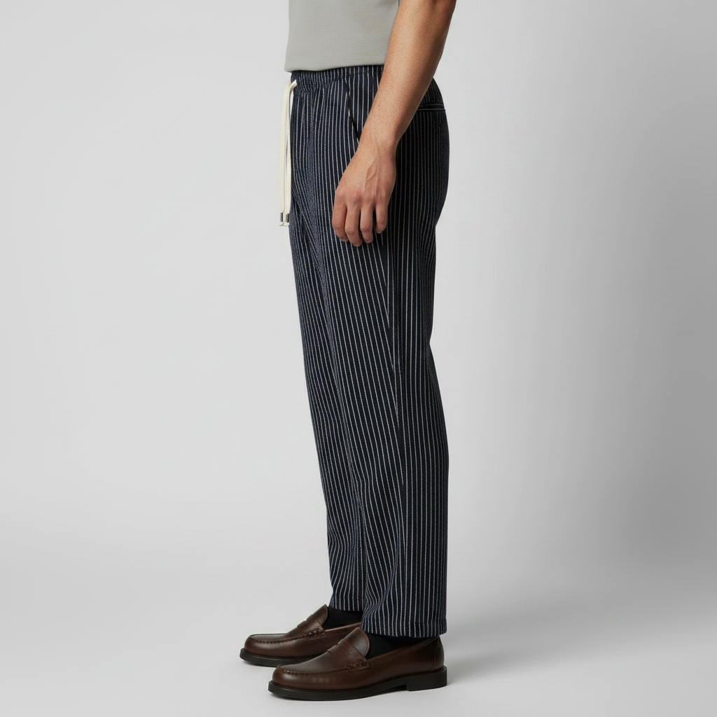 Men's Pinstripe Wide Leg Drawstring Trousers Summer