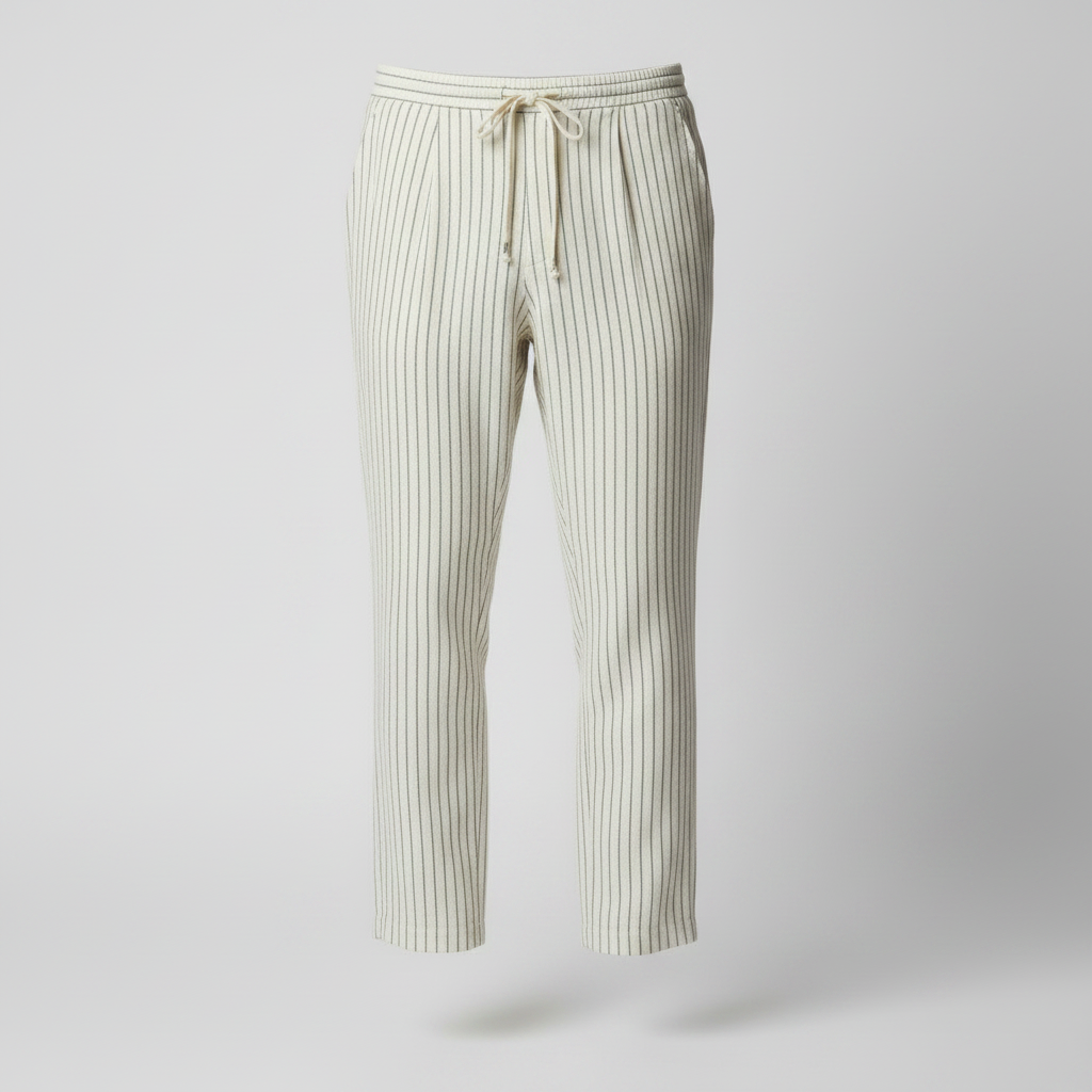 Men's Linen Pinstripe Straight Leg Drawstring Trousers Summer