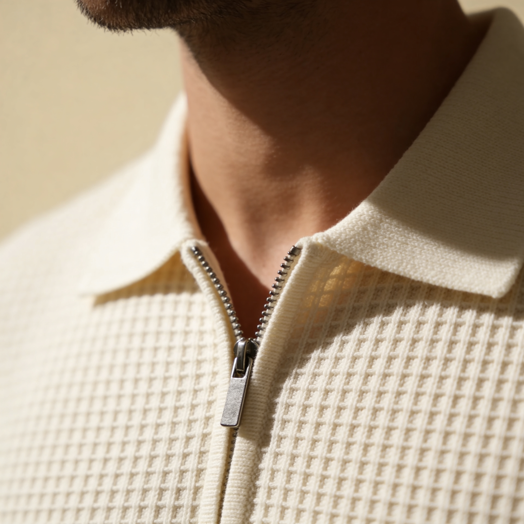 Men's Textured Zip Polo Shirt Shorts Co-ord Set Summer