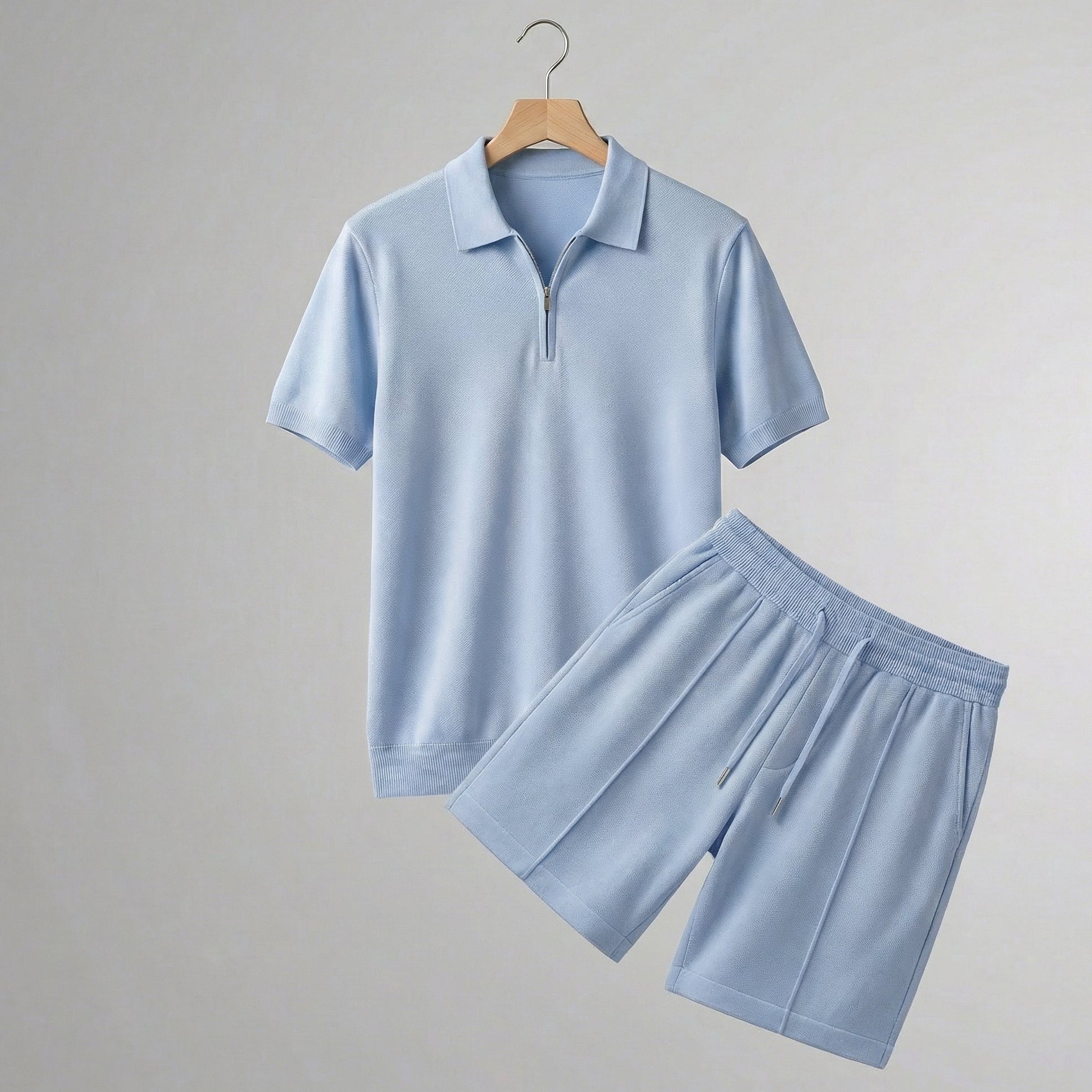 Men's Zip Polo Shirt Shorts Co-ord Set Summer