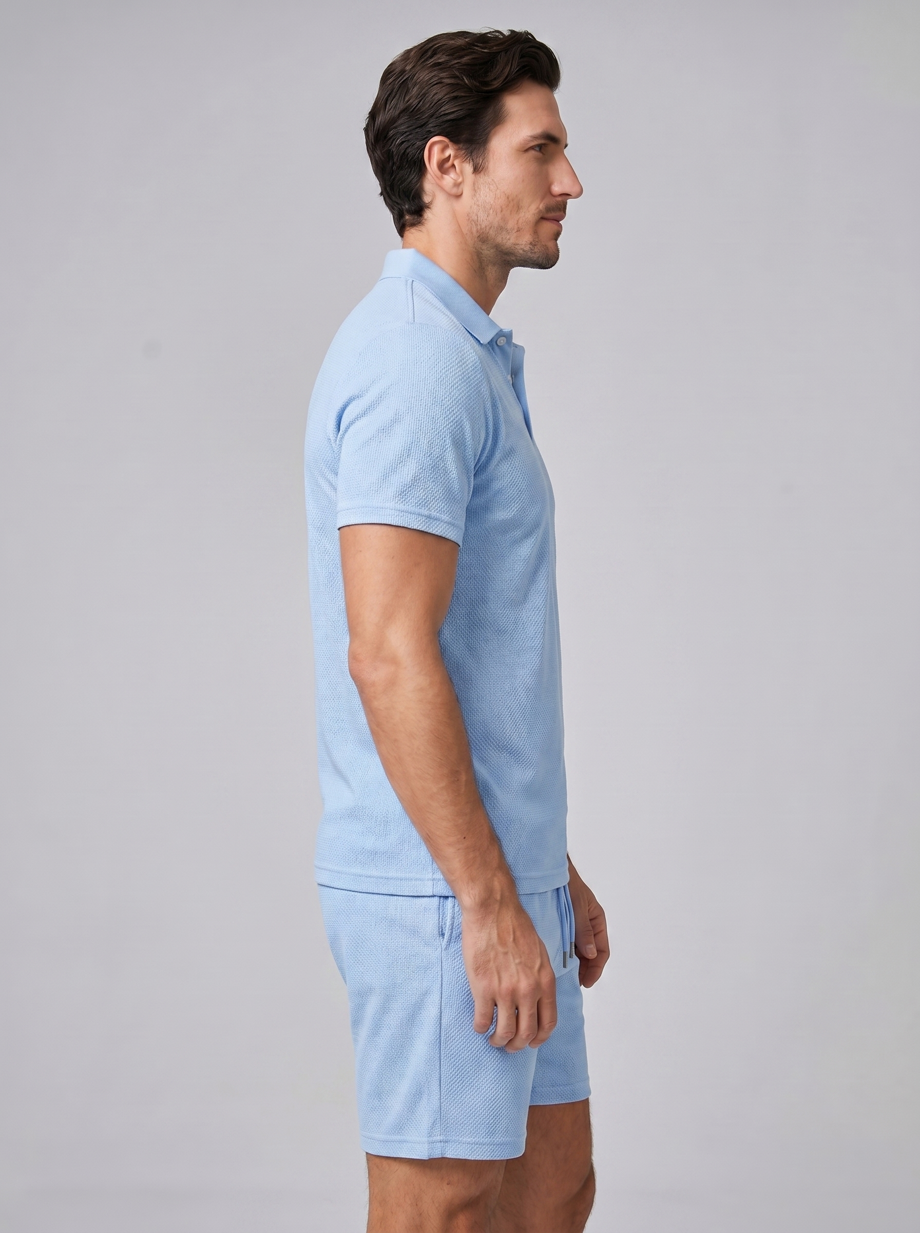 Men's Textured Polo Shirt Shorts Co-ord Set Summer