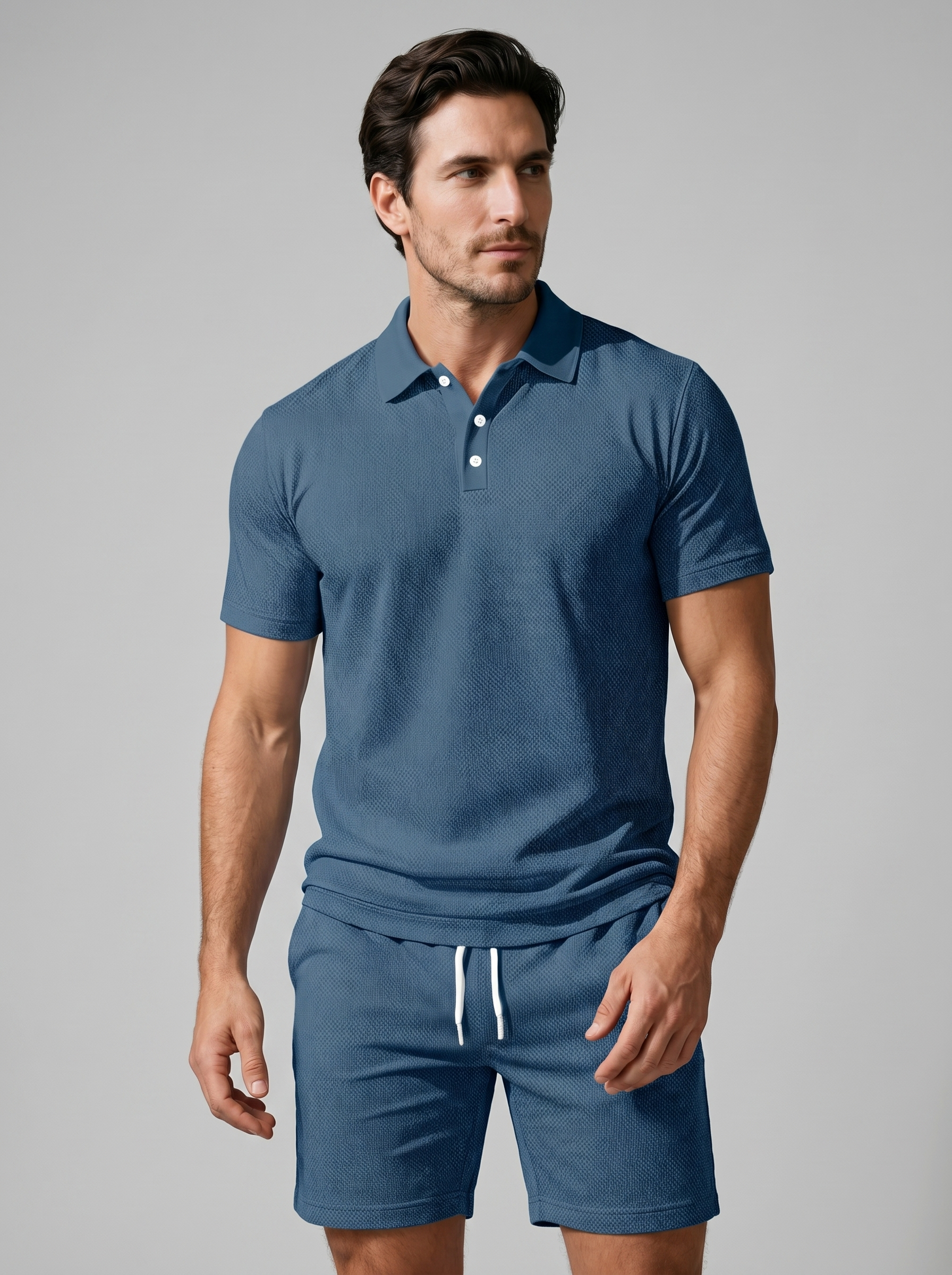 Men's Textured Polo Shirt Shorts Co-ord Set Summer