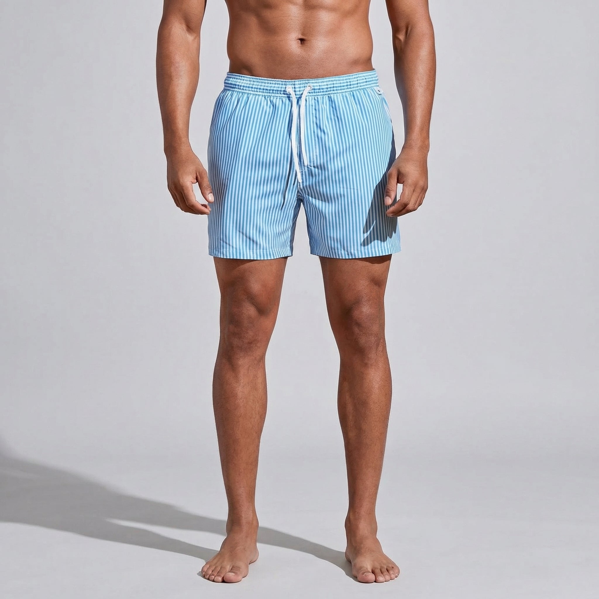Men's Striped Short Length Swim Shorts Summer Beach