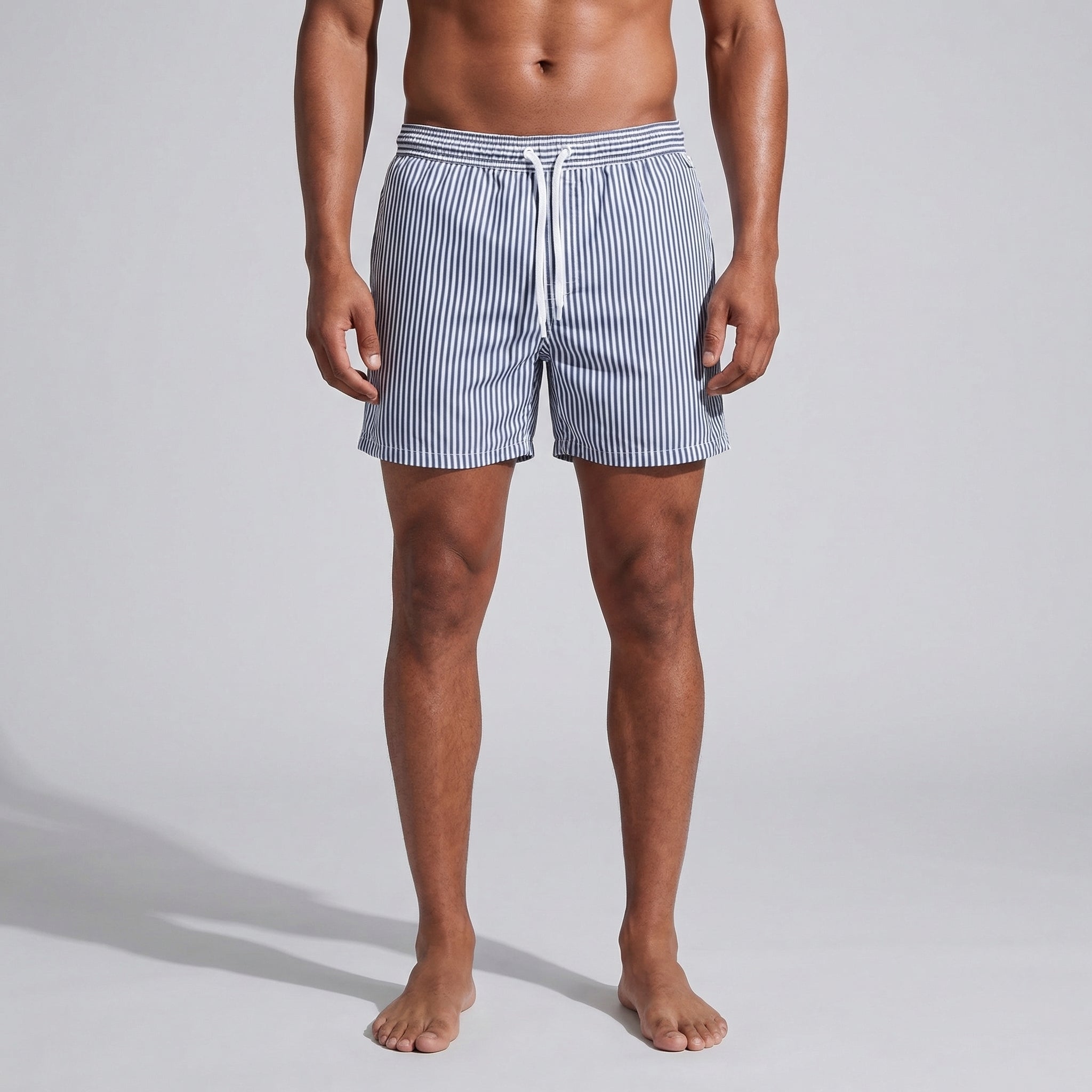 Men's Striped Short Length Swim Shorts Summer Beach