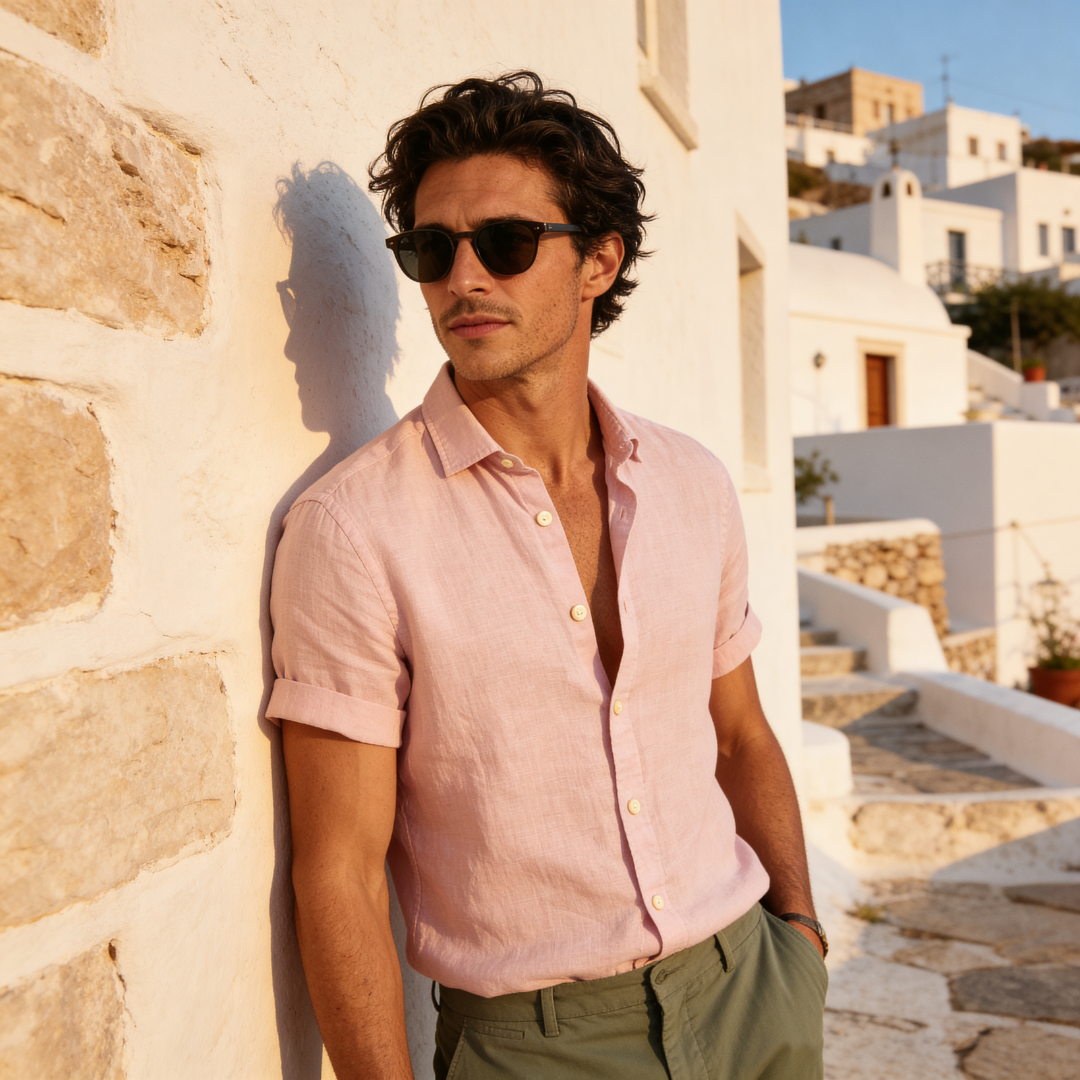 Men's Linen Short Sleeve Shirt Summer Holiday