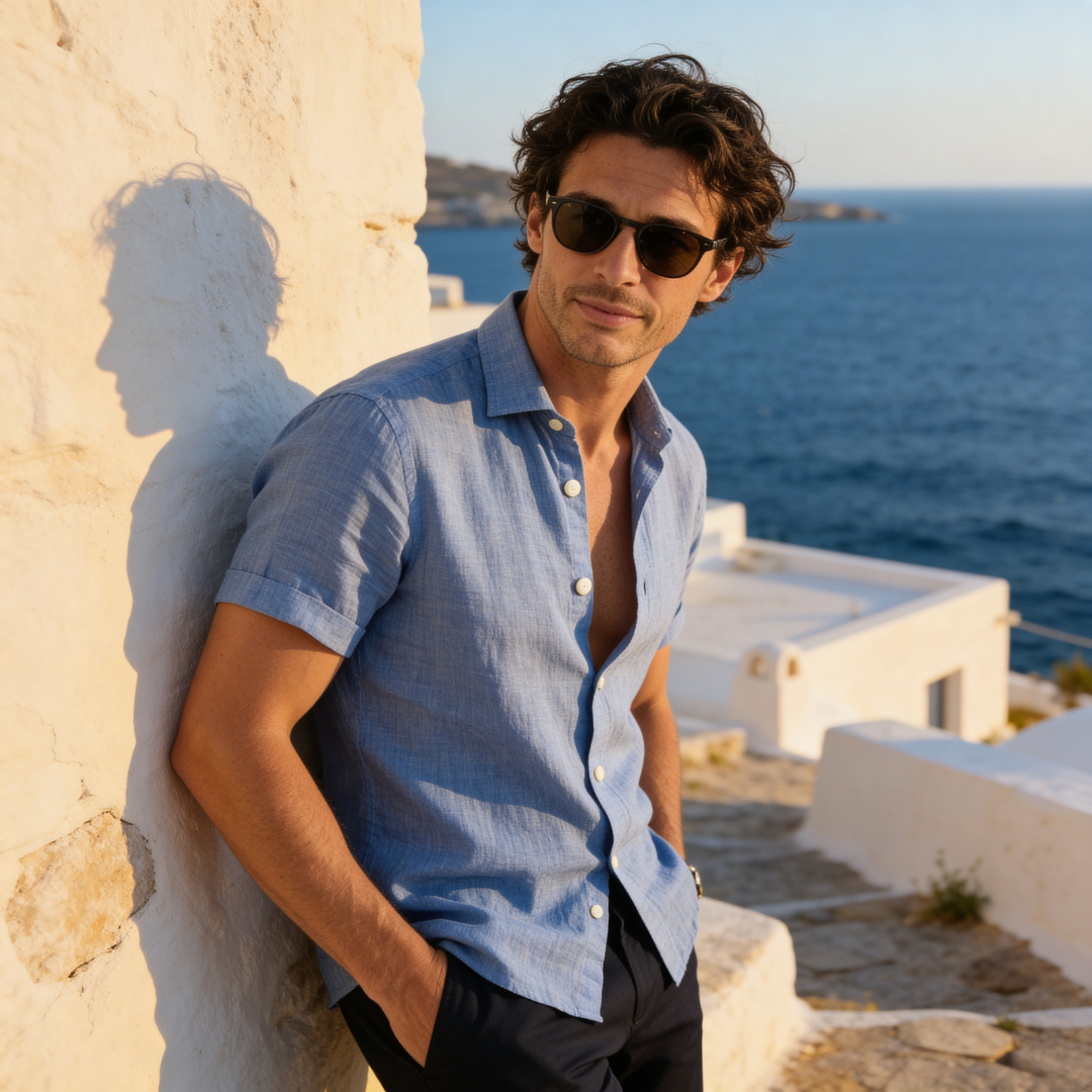 Men's Linen Short Sleeve Shirt Summer Holiday