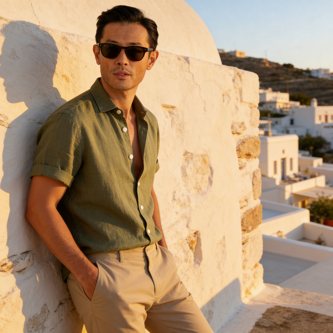 Men's Linen Short Sleeve Shirt Summer Holiday