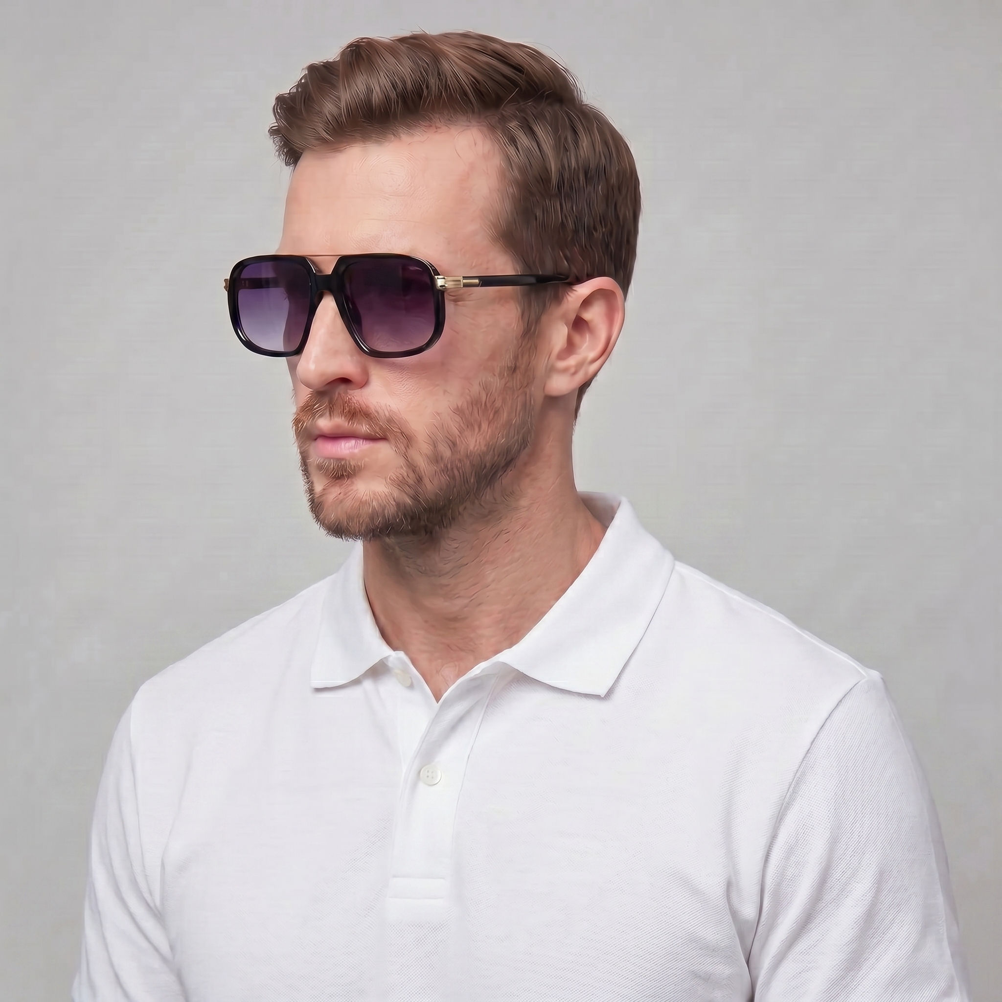 Men's Square Frame Double Bridge Sunglasses Summer