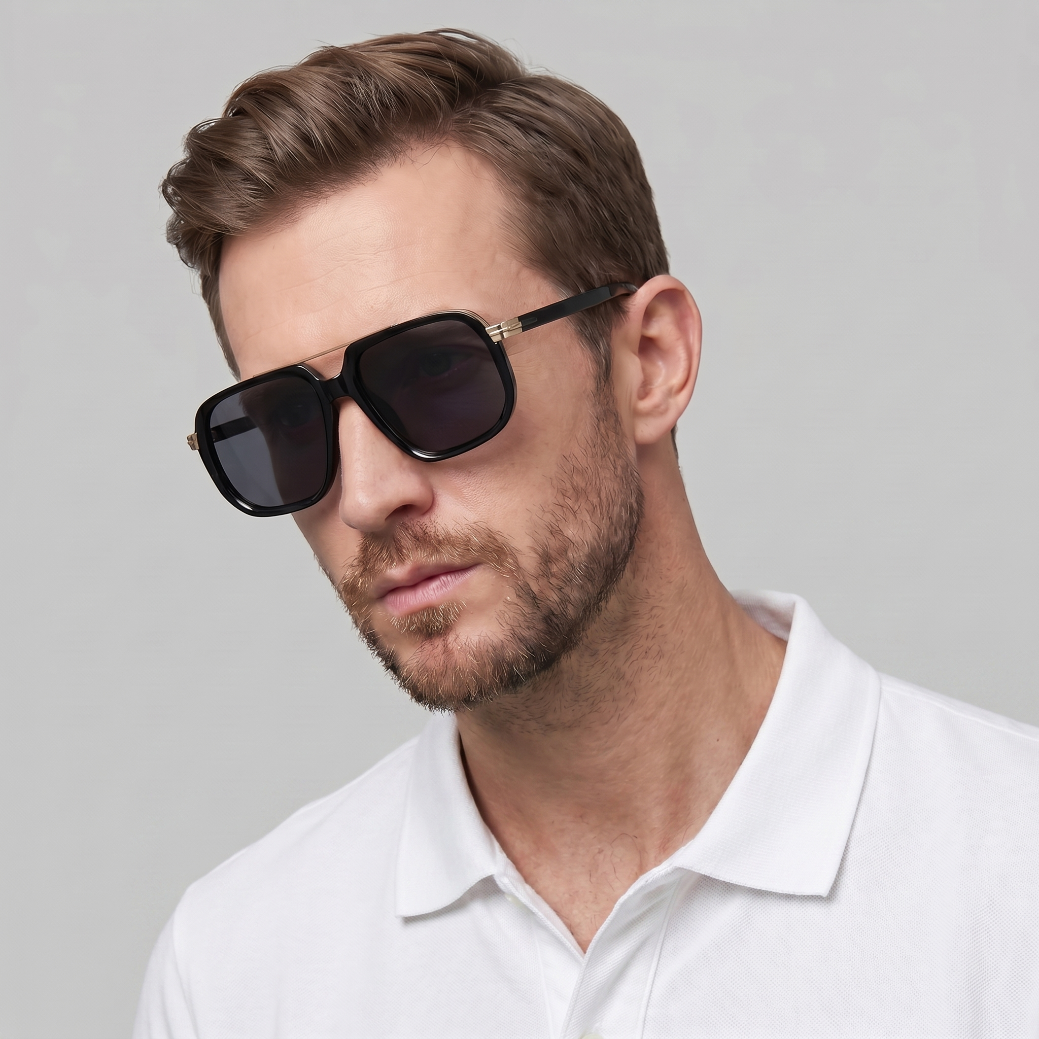 Men's Square Frame Double Bridge Sunglasses Summer