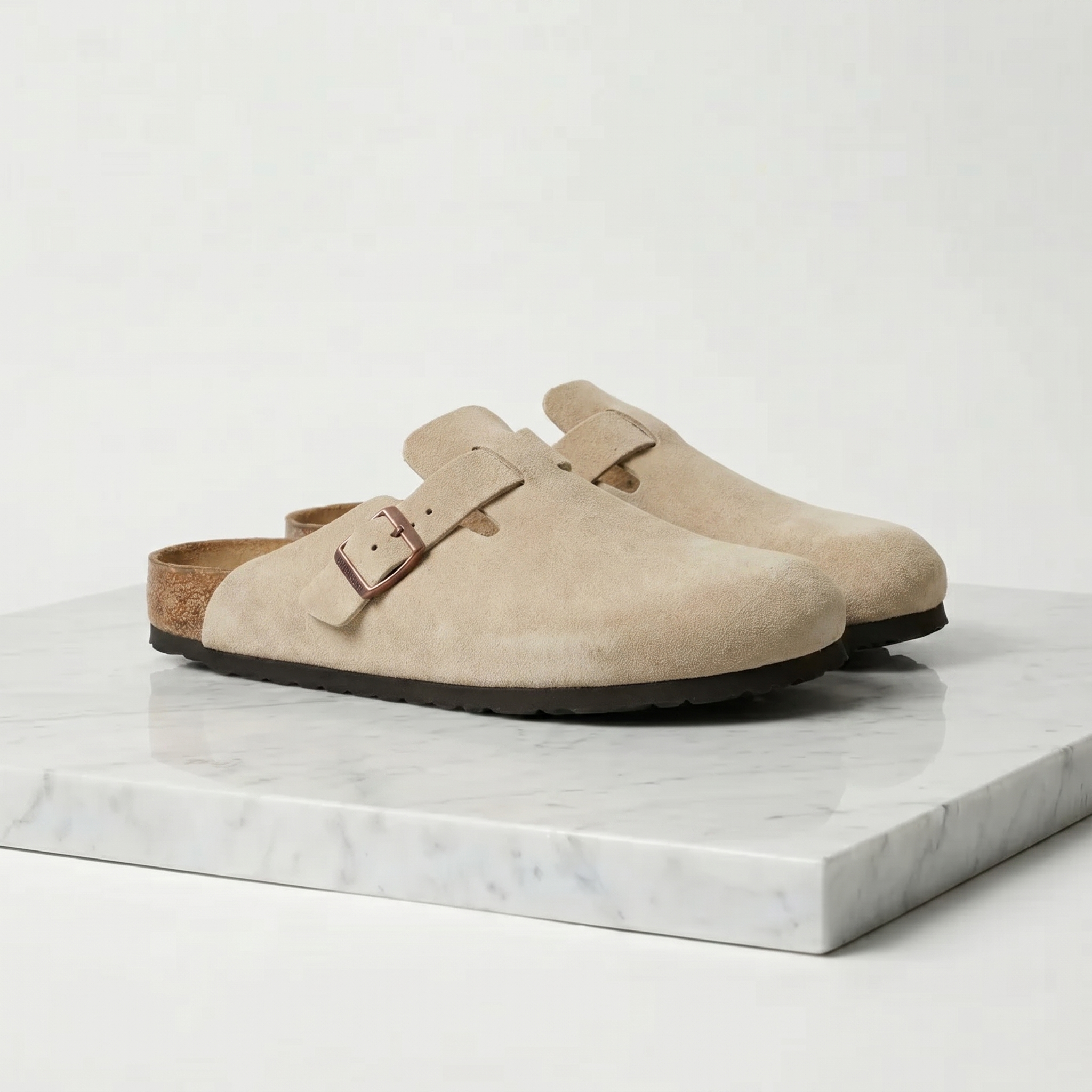 Men's Suede Buckle Strap Closed Toe Mules Summer