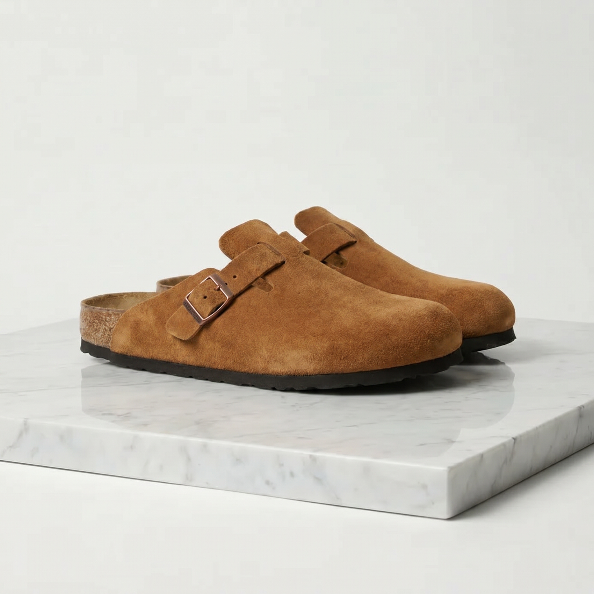 Men's Suede Buckle Strap Closed Toe Mules Summer