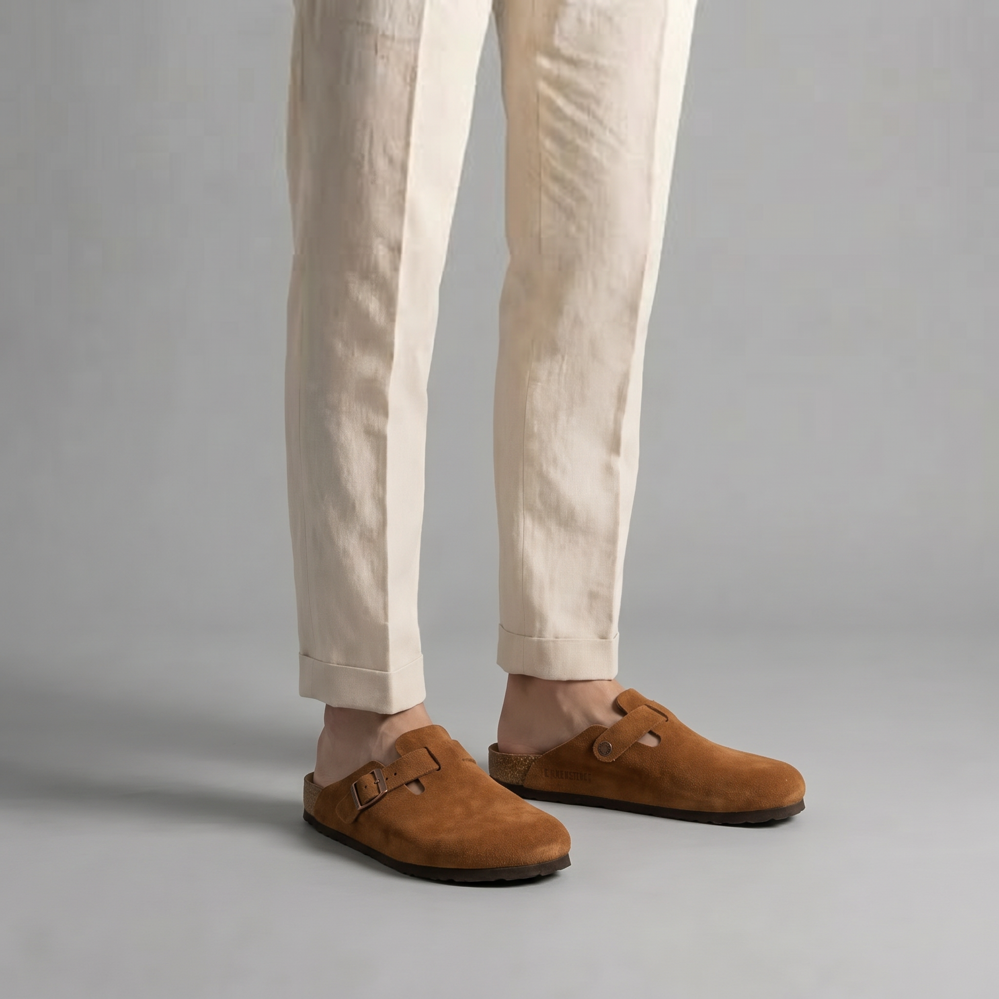 Men's Suede Buckle Strap Closed Toe Mules Summer