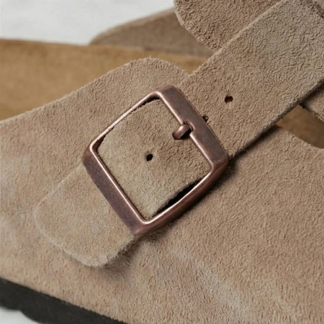 Men's Suede Buckle Strap Closed Toe Mules Summer
