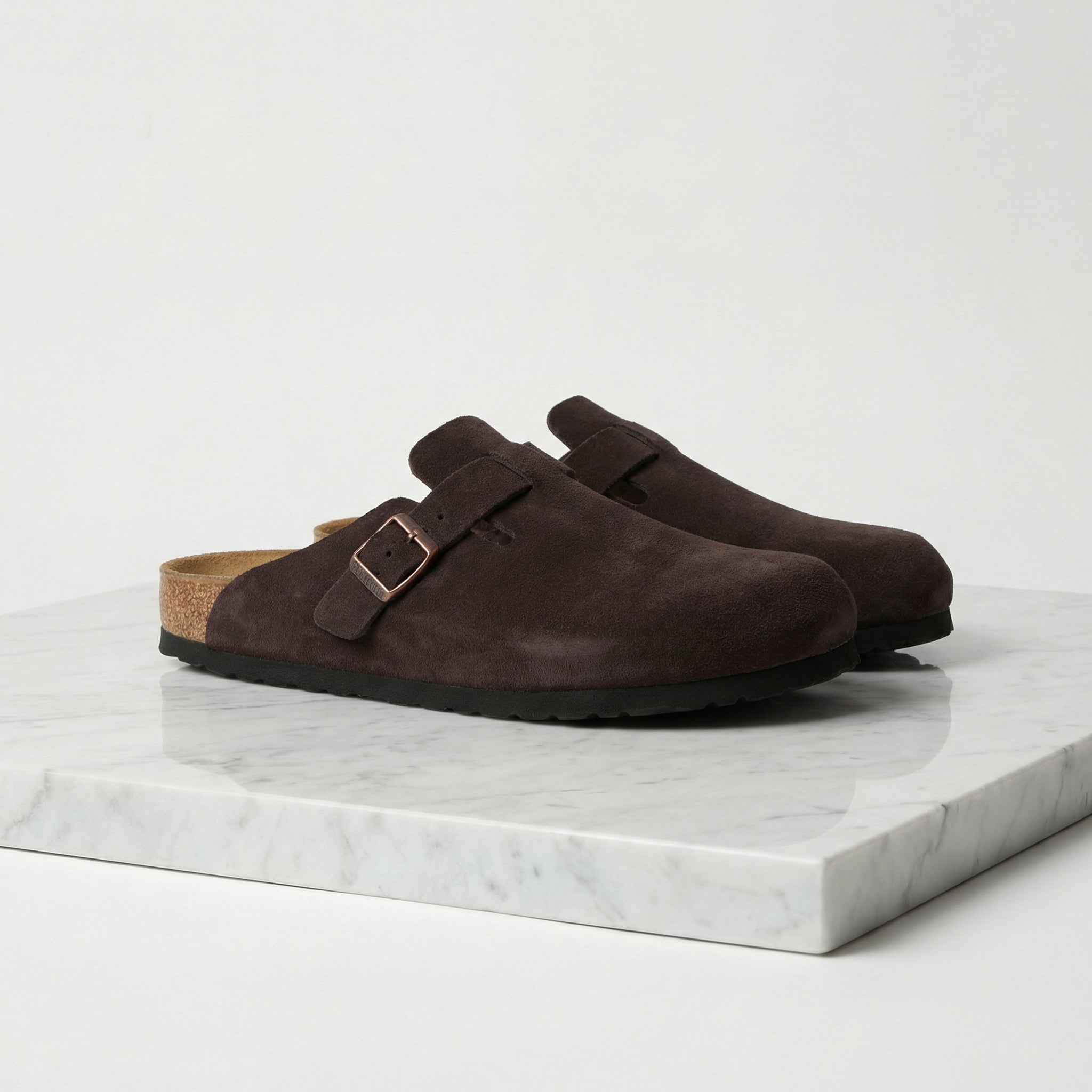 Men's Suede Buckle Strap Closed Toe Mules Summer