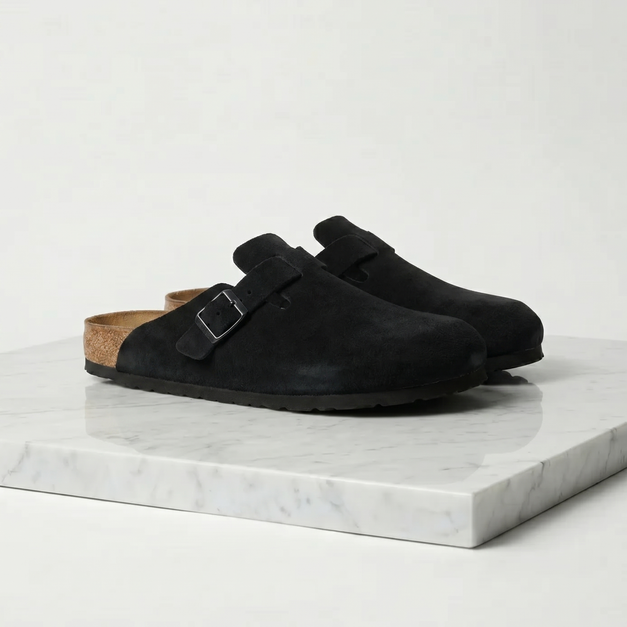 Men's Suede Buckle Strap Closed Toe Mules Summer