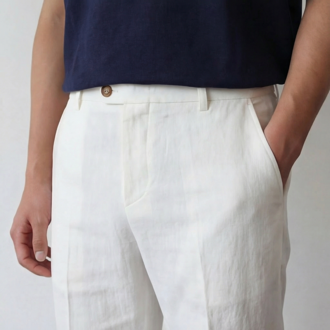 Men's Linen Tailored Flat Front Trousers Summer