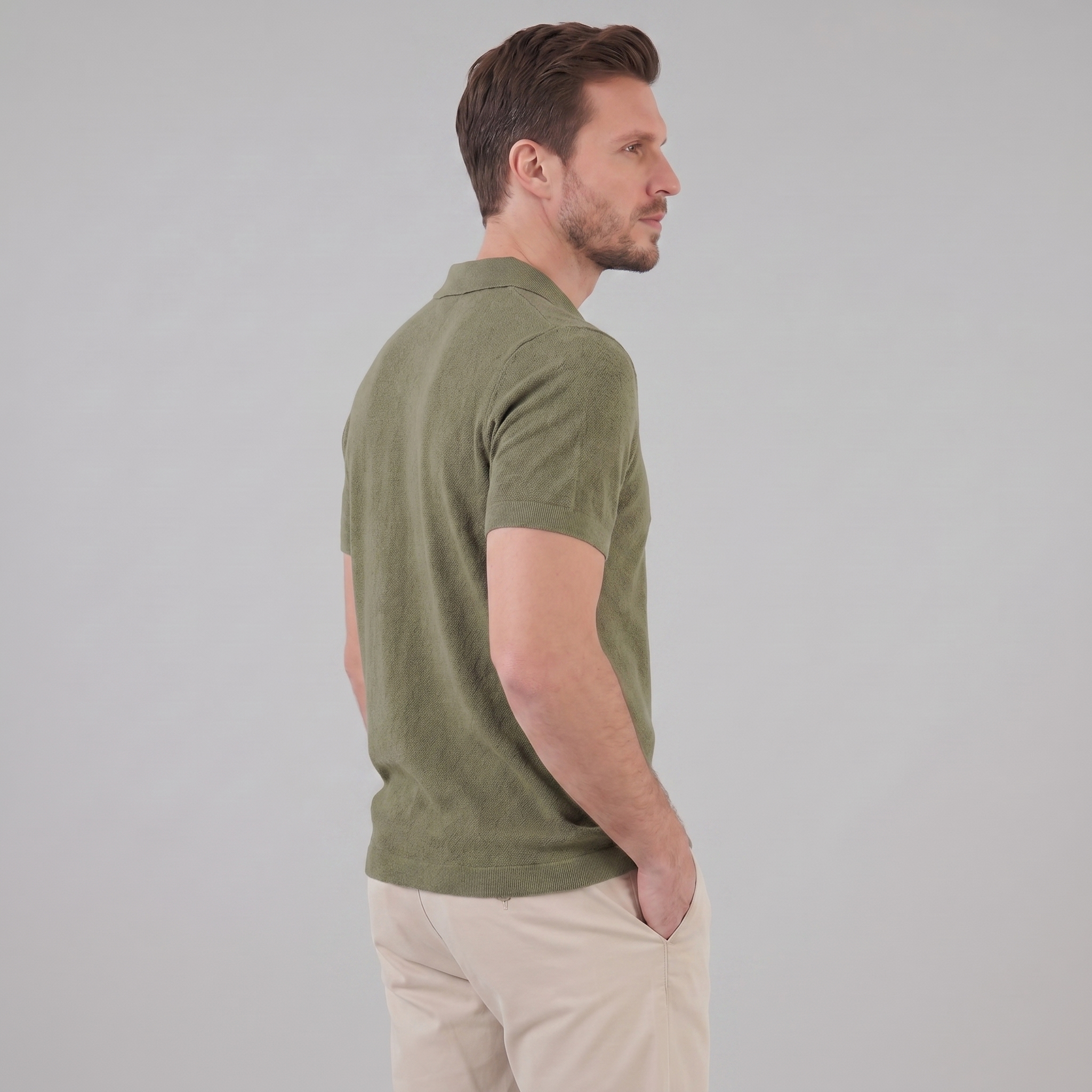 Men's V-Neck Knit Polo Shirt Short Sleeve Summer